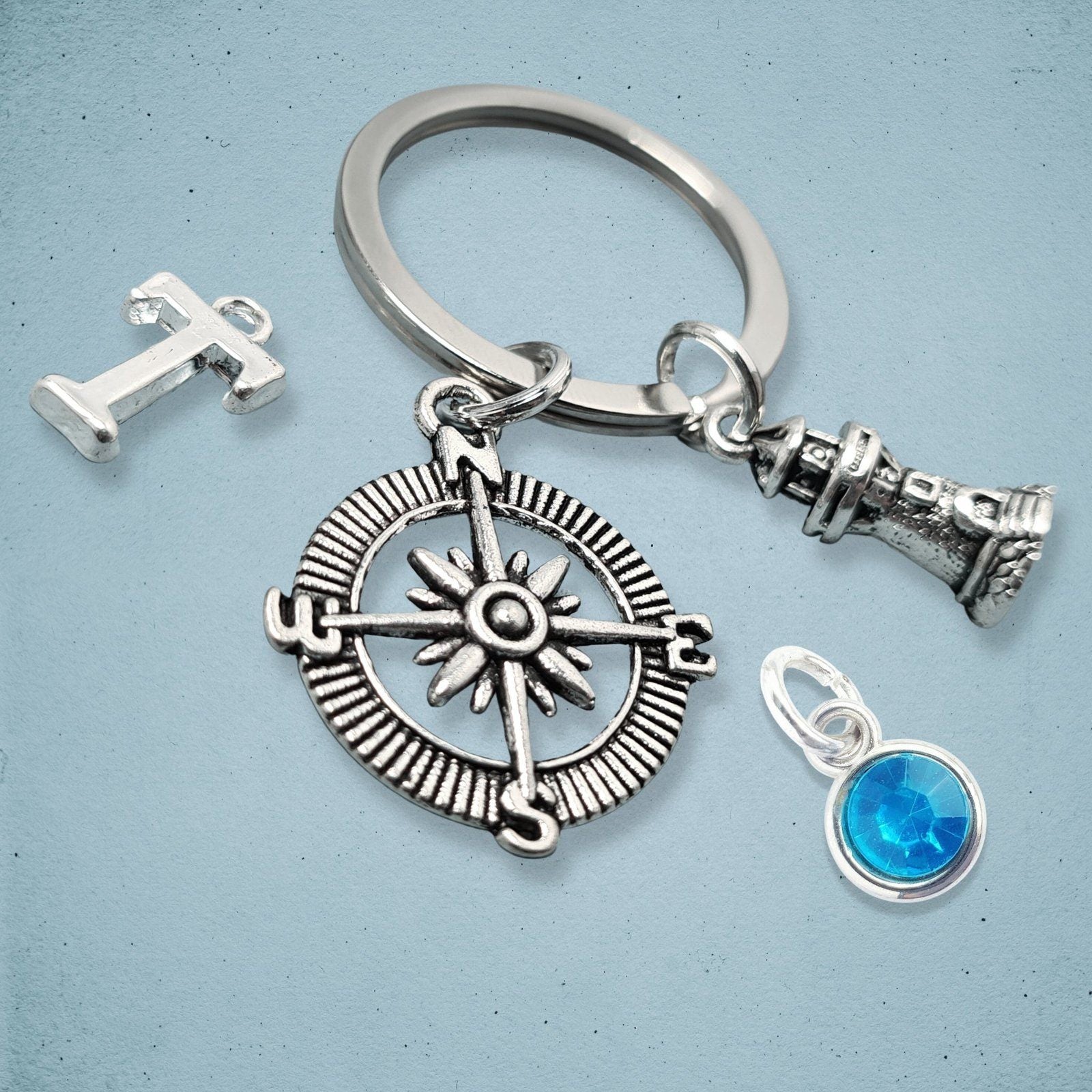 Lighthouse Compass Keyring Silver