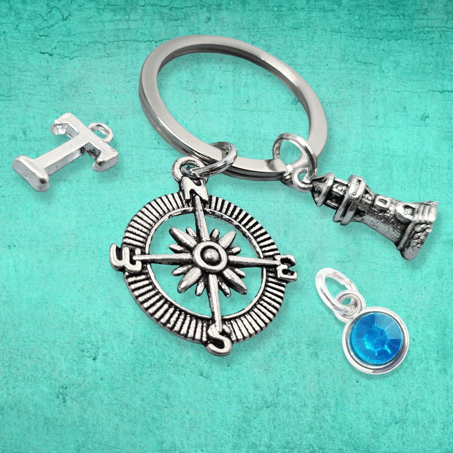 Lighthouse Compass Keyring Silver