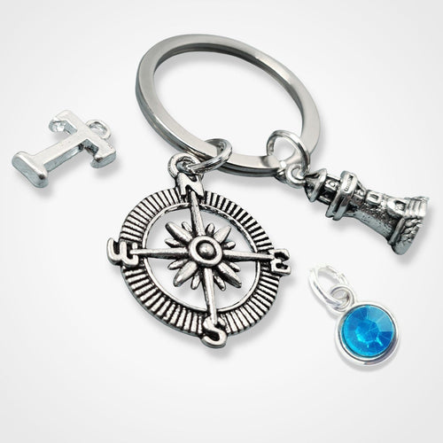 Lighthouse Compass Keyring Silver
