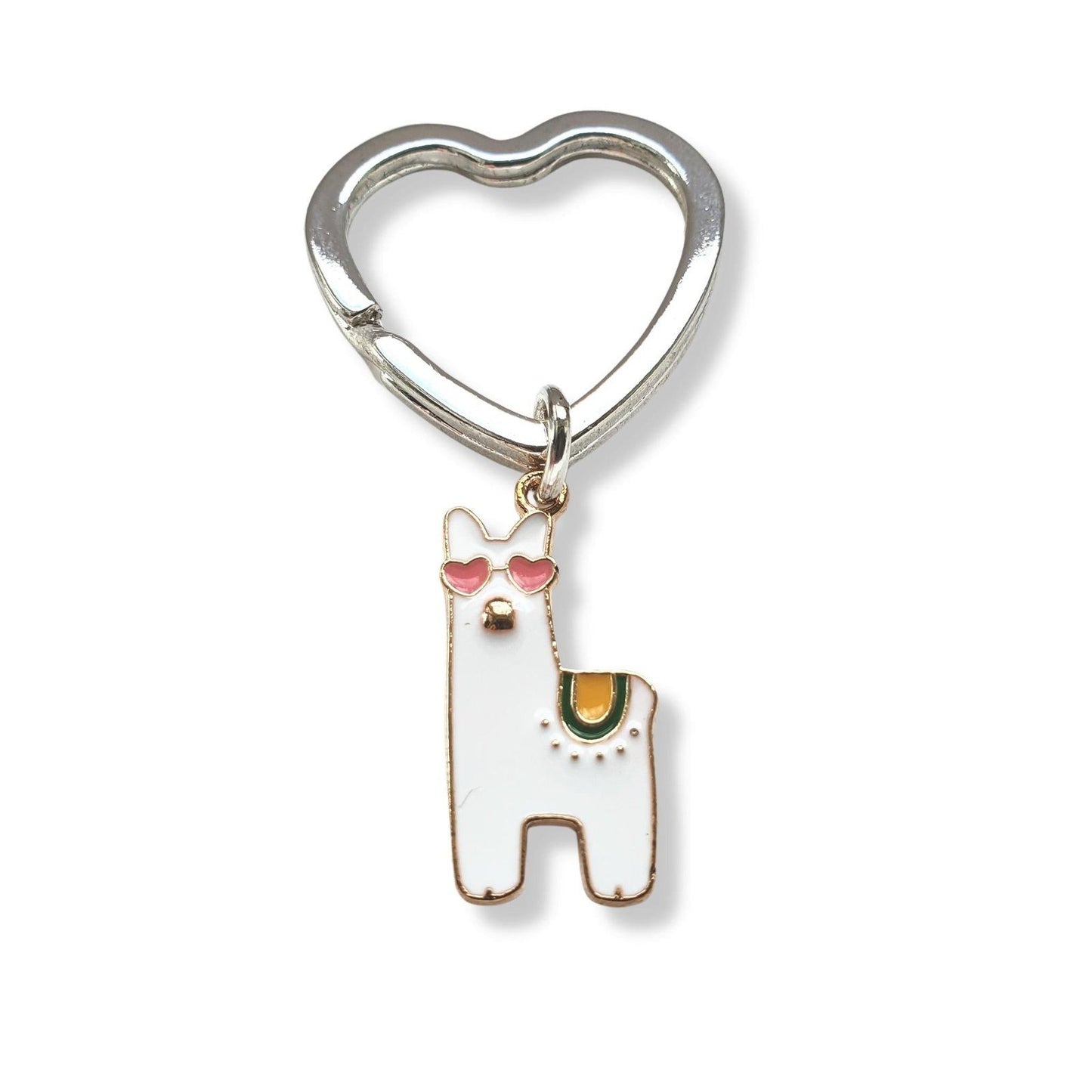 Llama Alpaca Keyring Silver Enamel