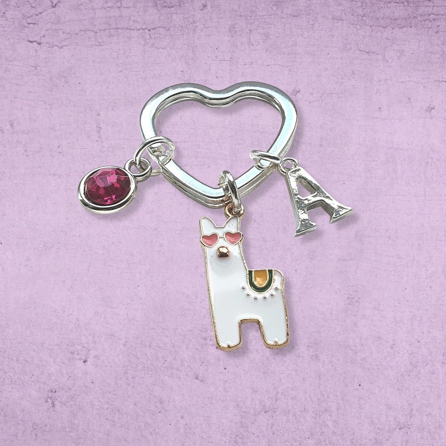 Llama Alpaca Keyring Silver Enamel