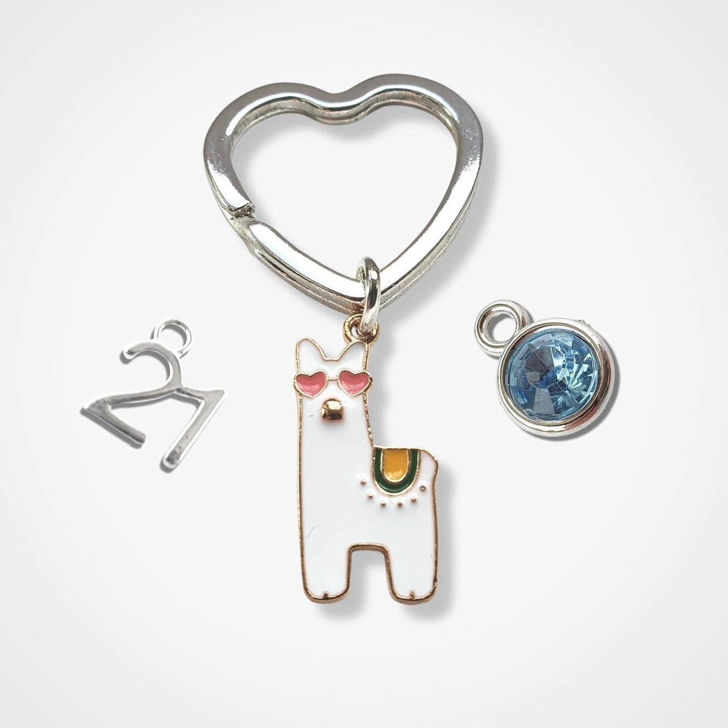 Llama Alpaca Keyring Silver Enamel