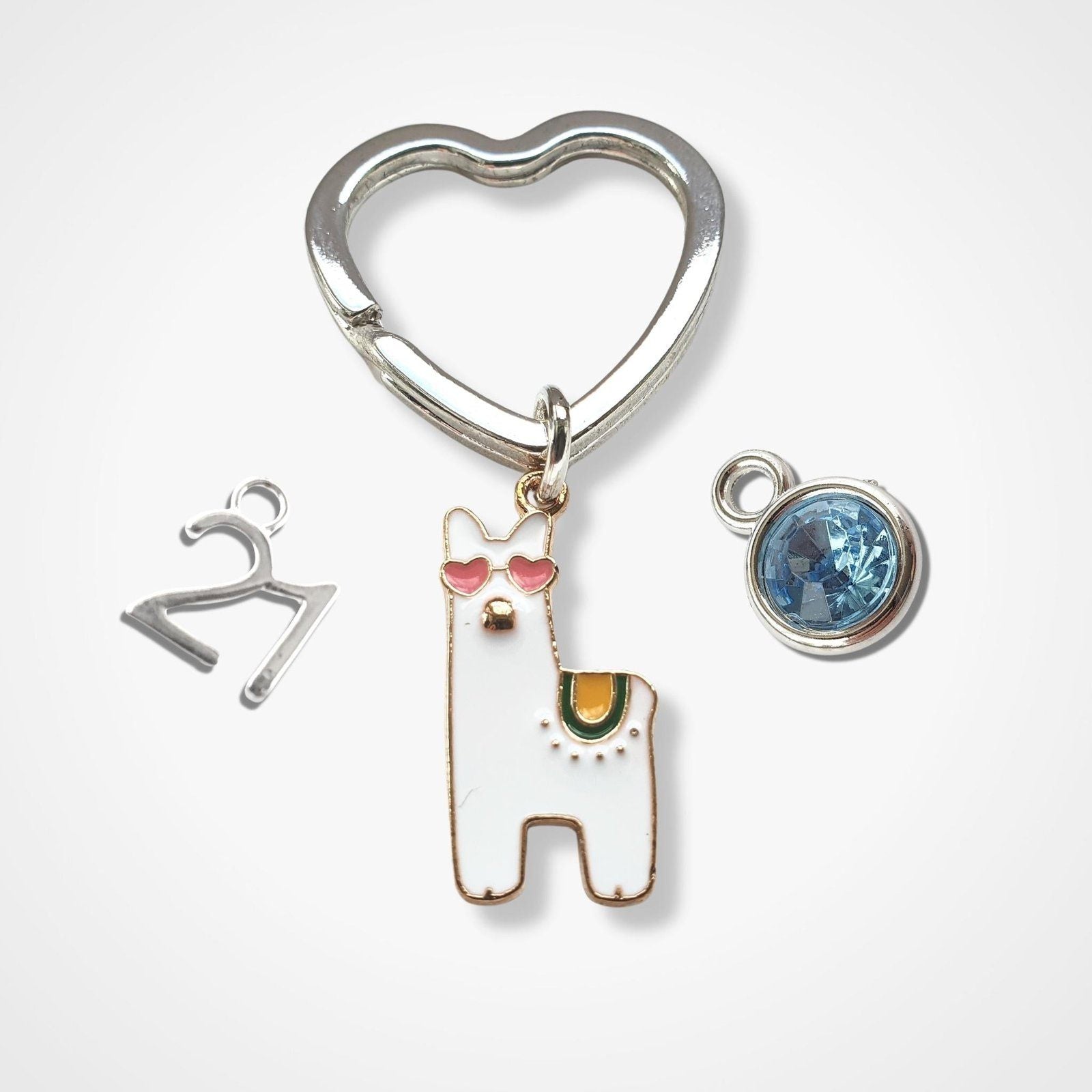 Llama Alpaca Keyring Silver Enamel