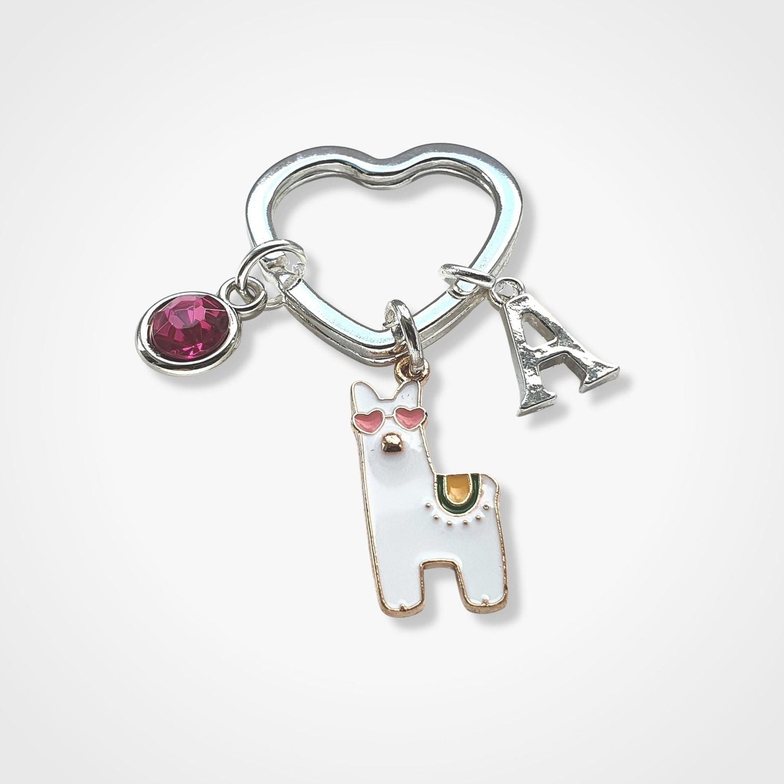 Llama Alpaca Keyring Silver Enamel