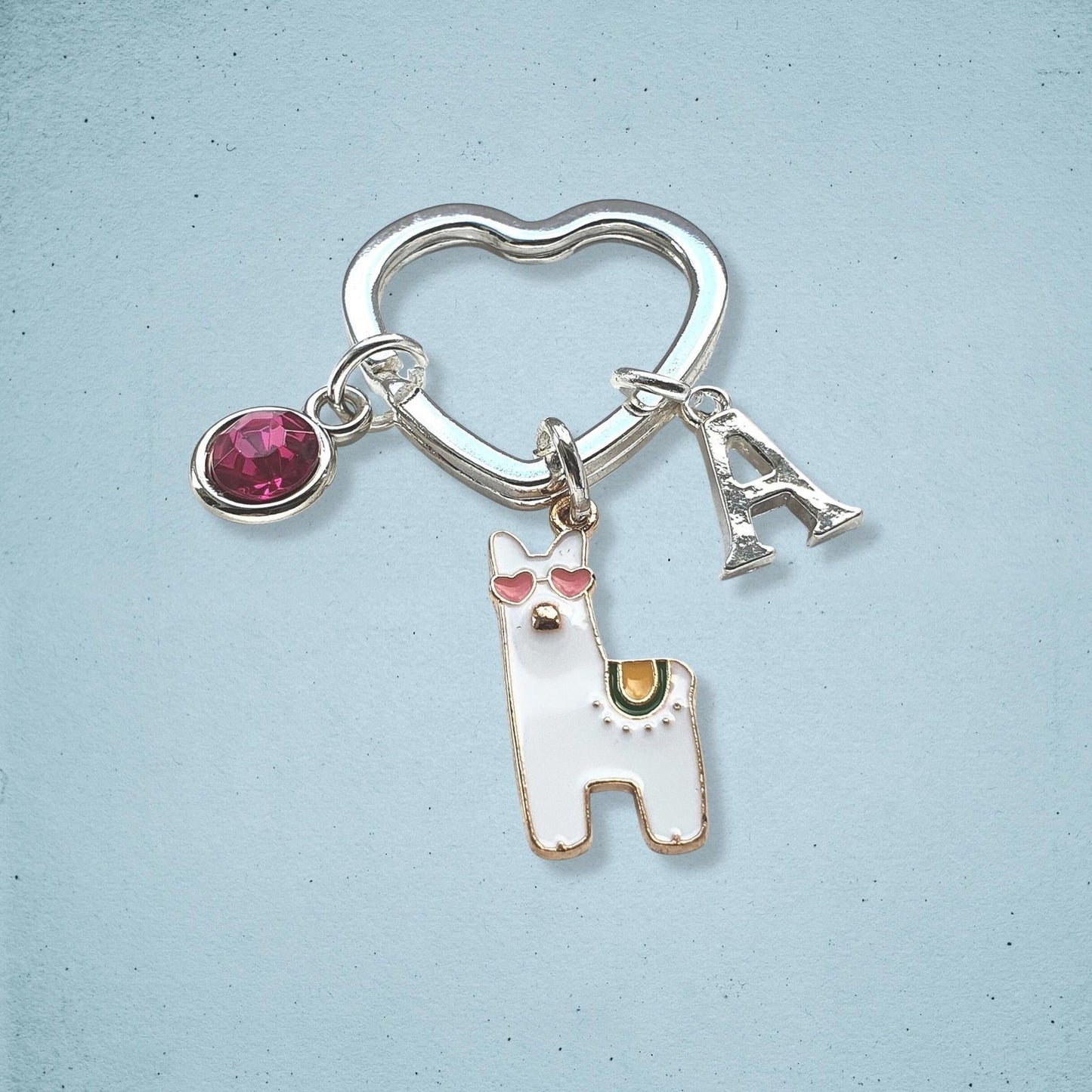 Llama Alpaca Keyring Silver Enamel
