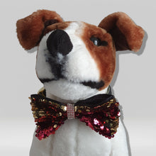 Load image into Gallery viewer, Mermaid Sequin Dog Bow Tie Cerise Gold
