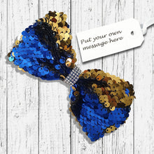 Load image into Gallery viewer, Mermaid Sequin Dog Bow Tie Gold Blue
