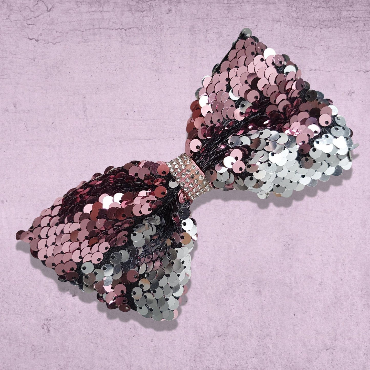 Mermaid Sequin Dog Bow Tie Pink Silver