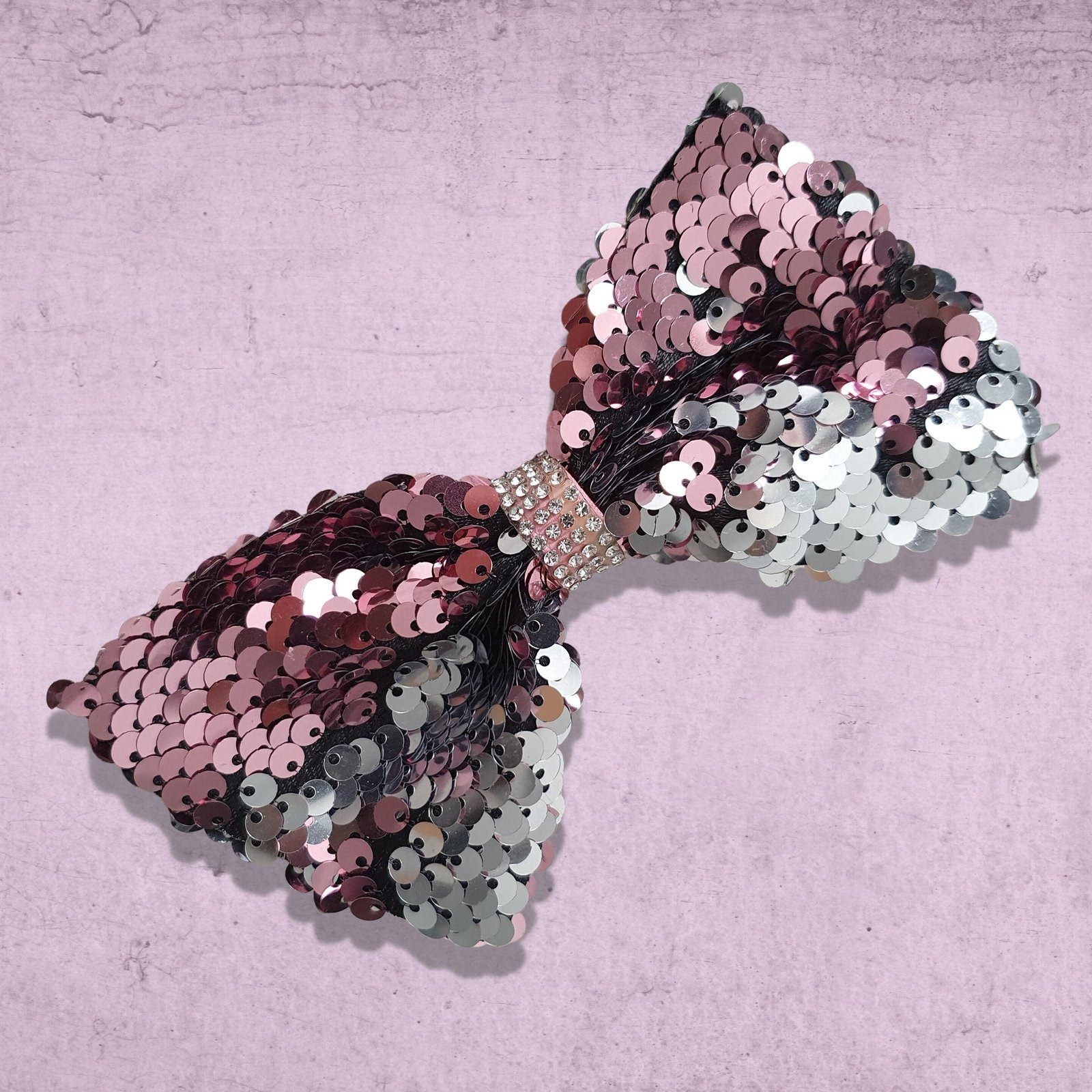 Mermaid Sequin Dog Bow Tie Pink Silver