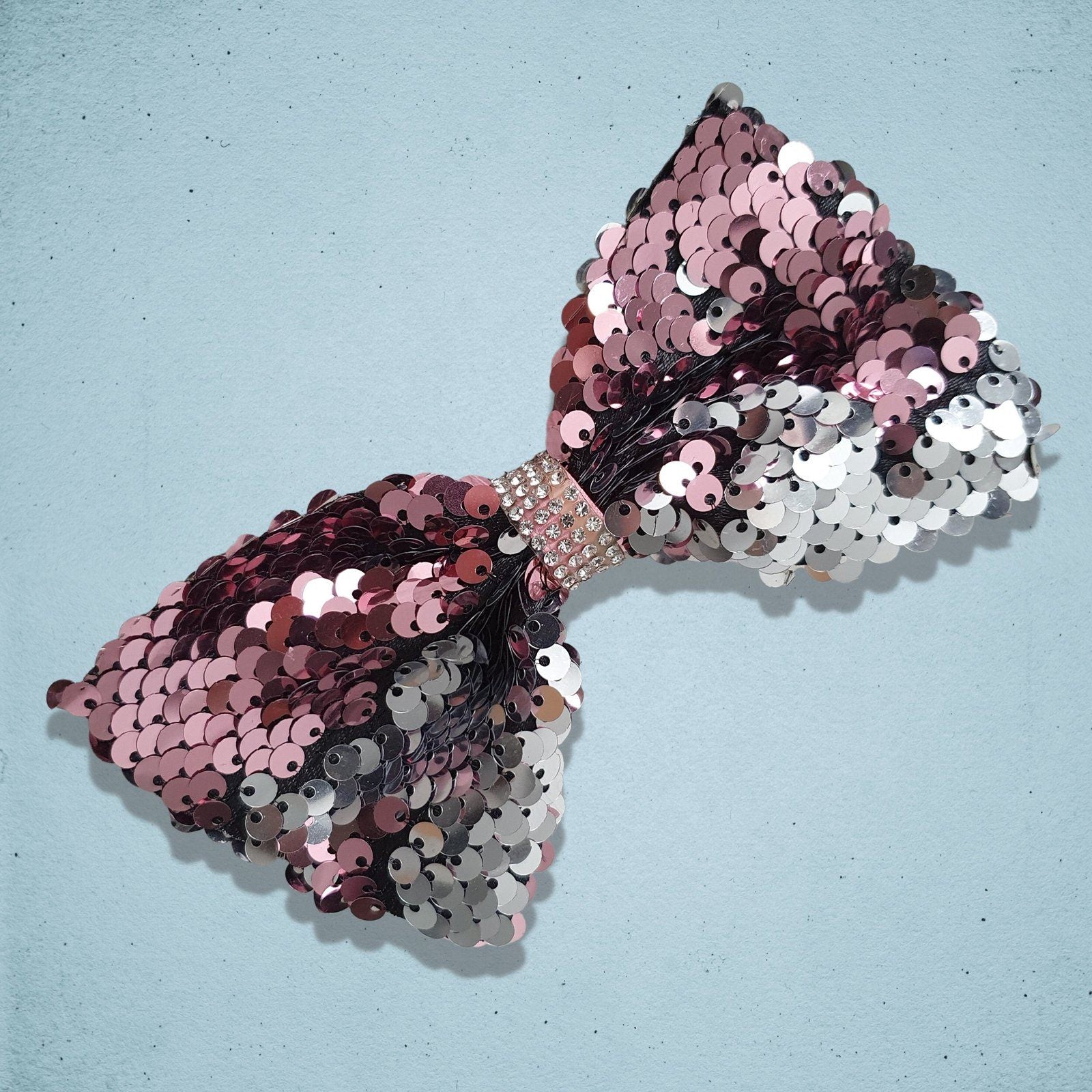 Mermaid Sequin Dog Bow Tie Pink Silver