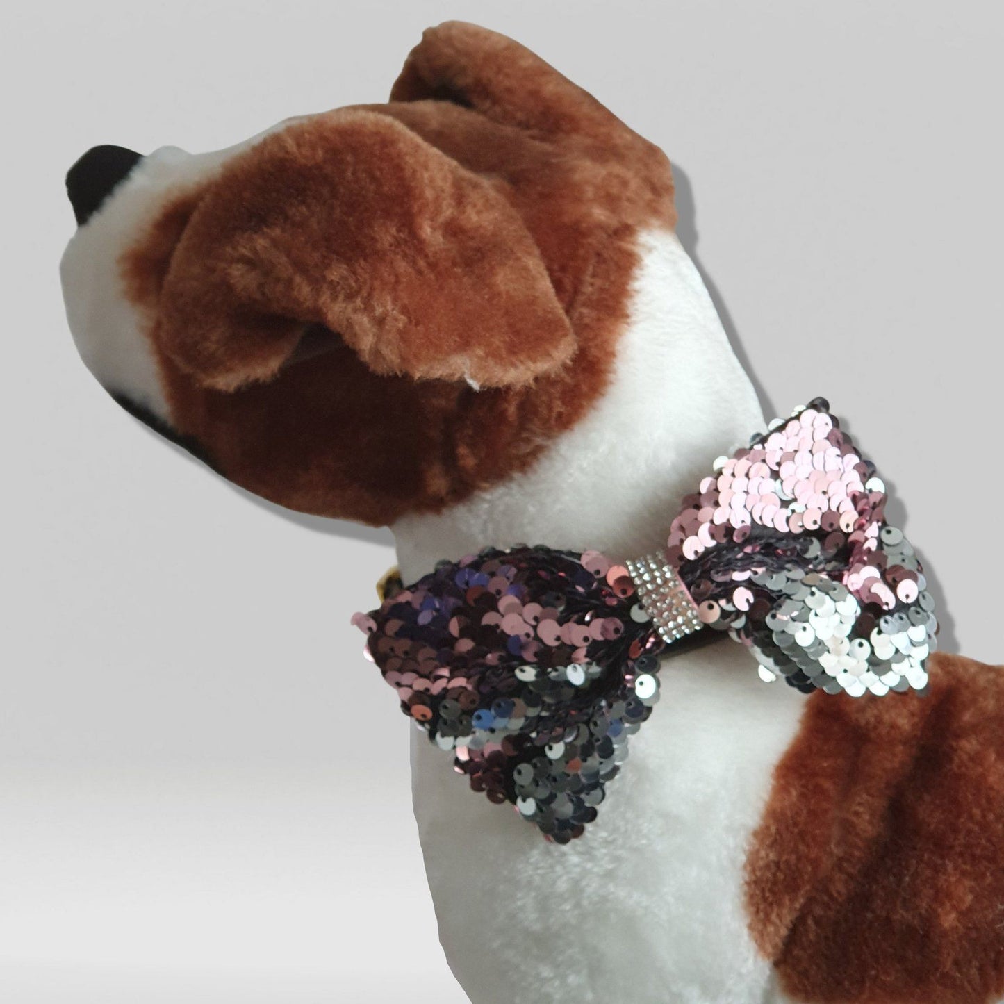 Mermaid Sequin Dog Bow Tie Pink Silver