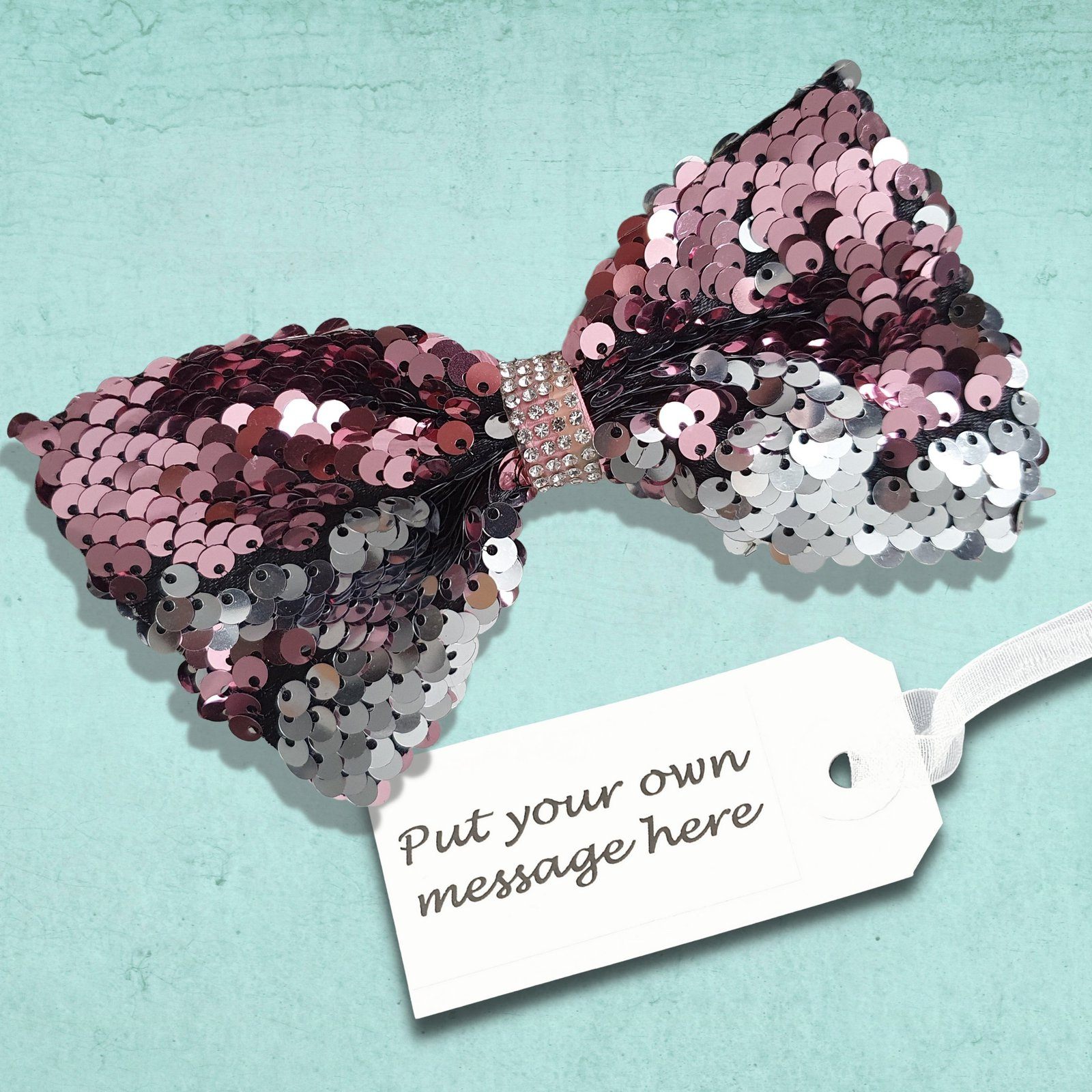 Mermaid Sequin Dog Bow Tie Pink Silver