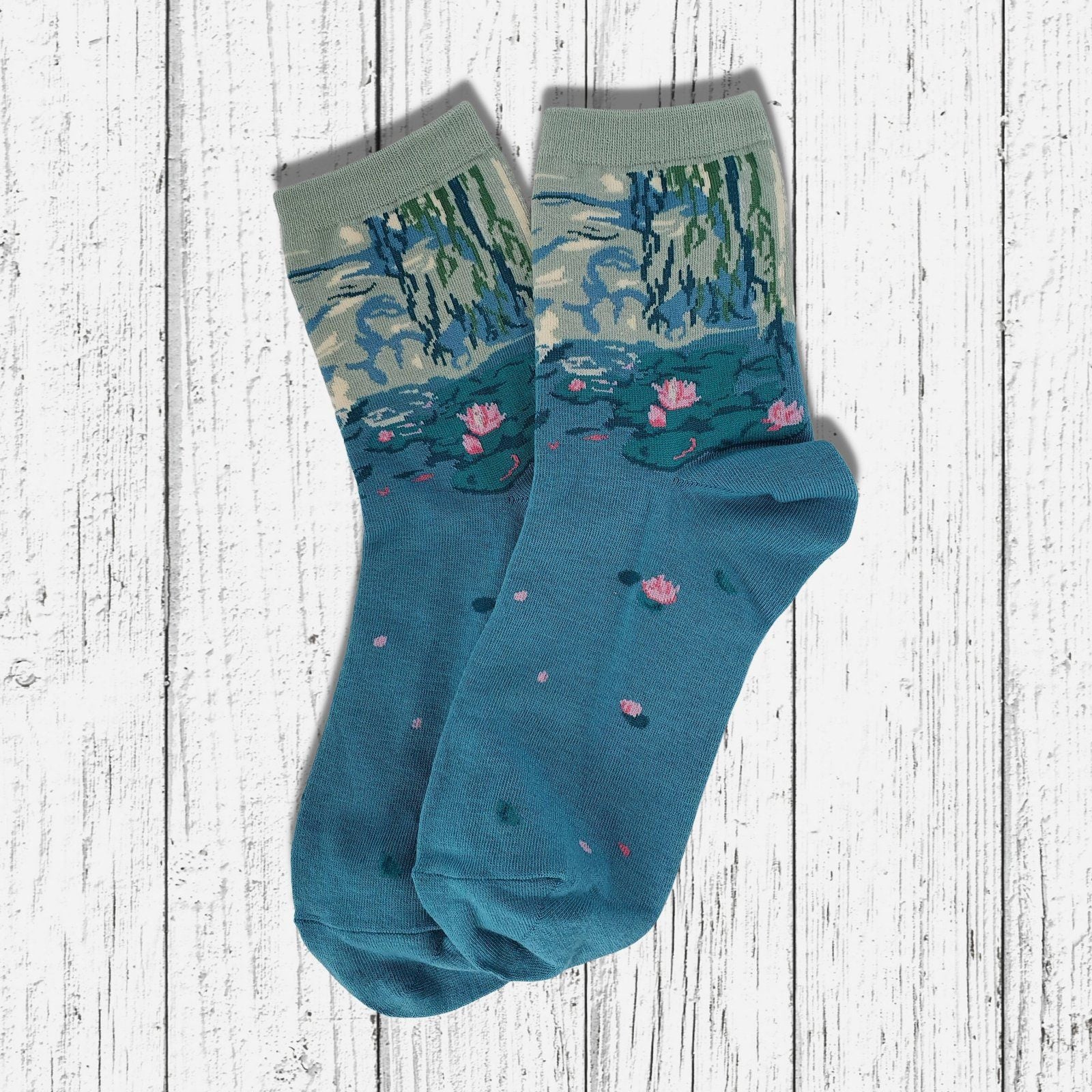 Monet Water Lilies Socks Green Blue