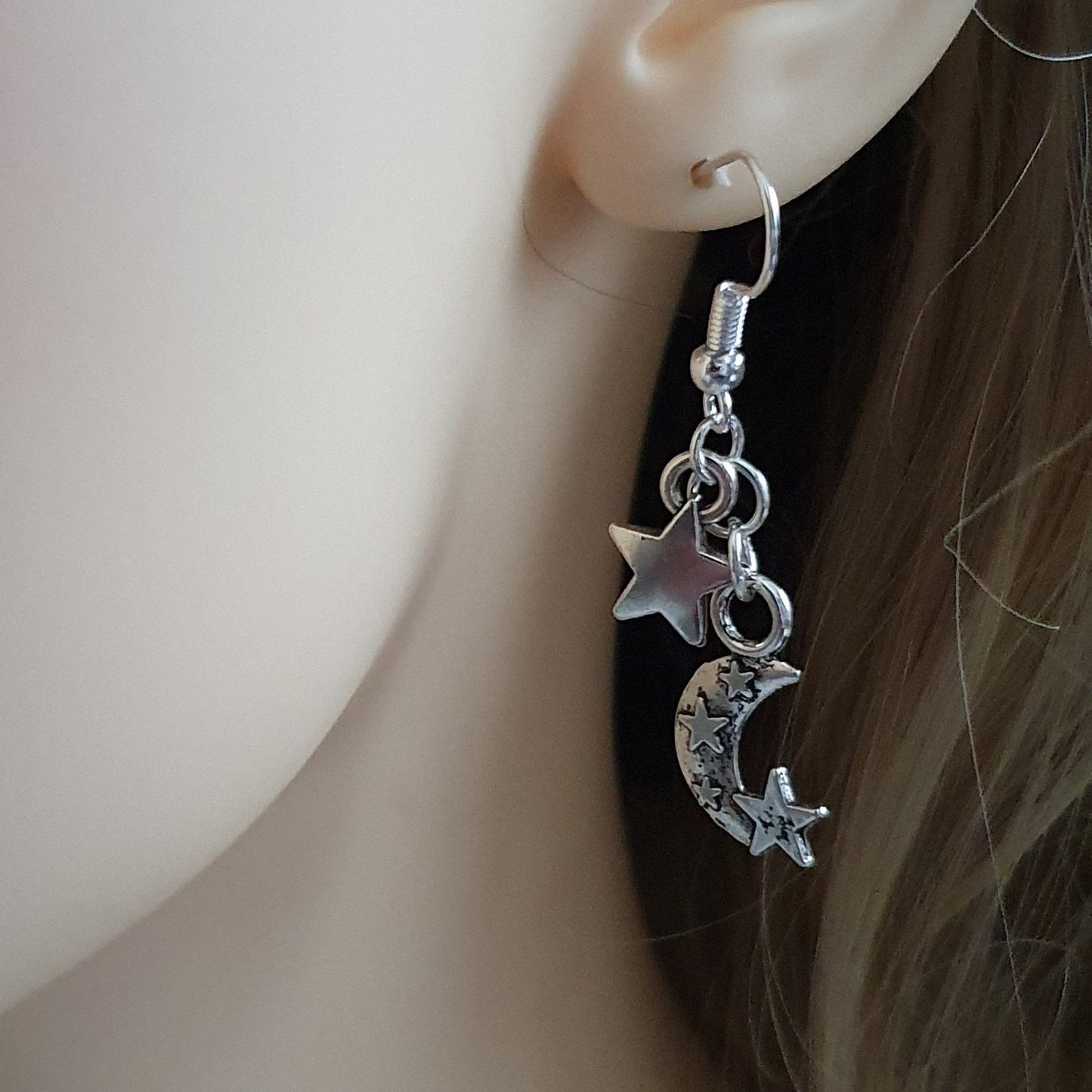 Moon Stars Earrings Silver