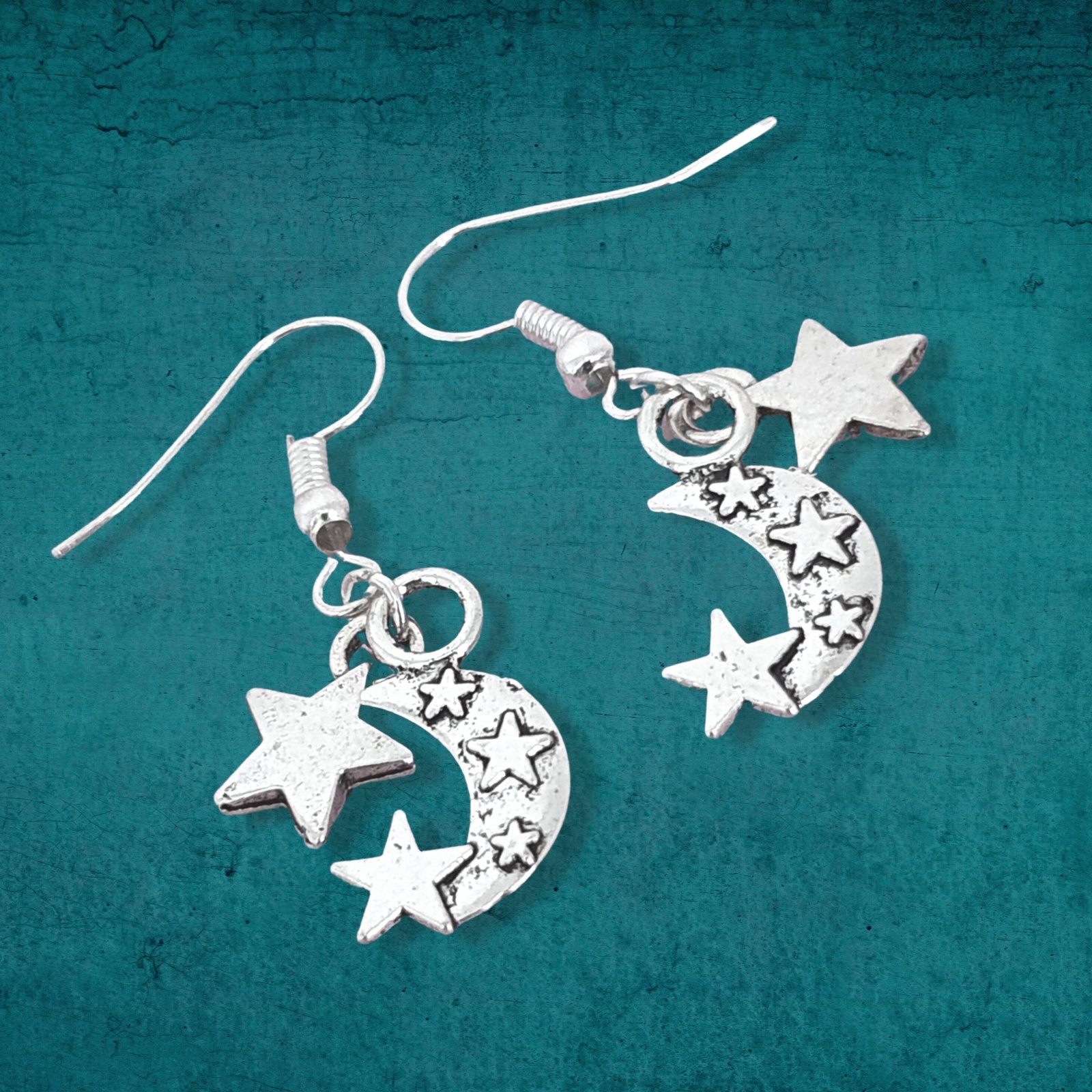 Moon Stars Earrings Silver