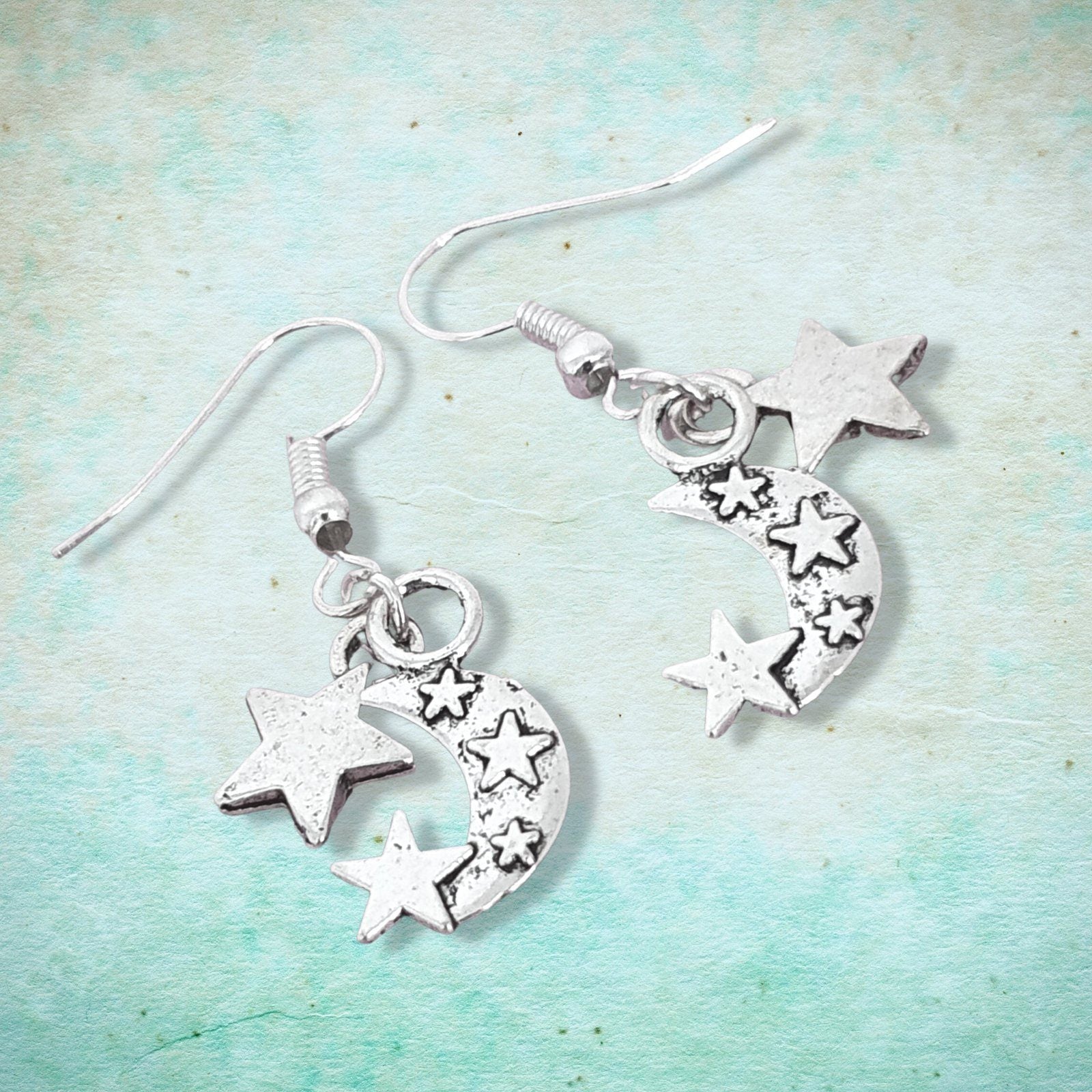 Moon Stars Earrings Silver