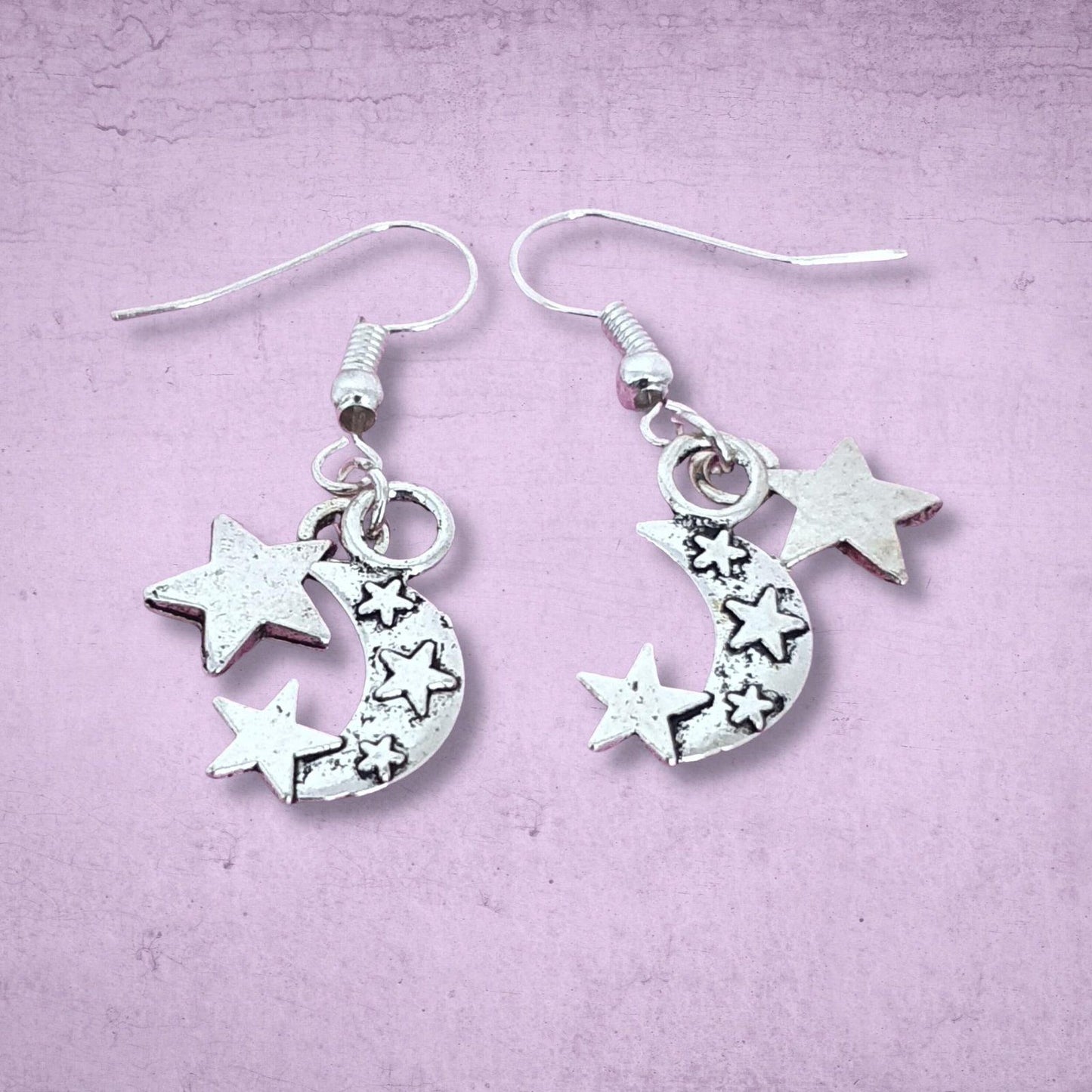 Moon Stars Earrings Silver