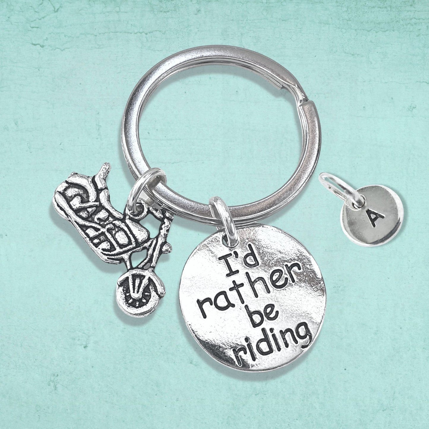 Motorbike Rather Riding Keyring Silver
