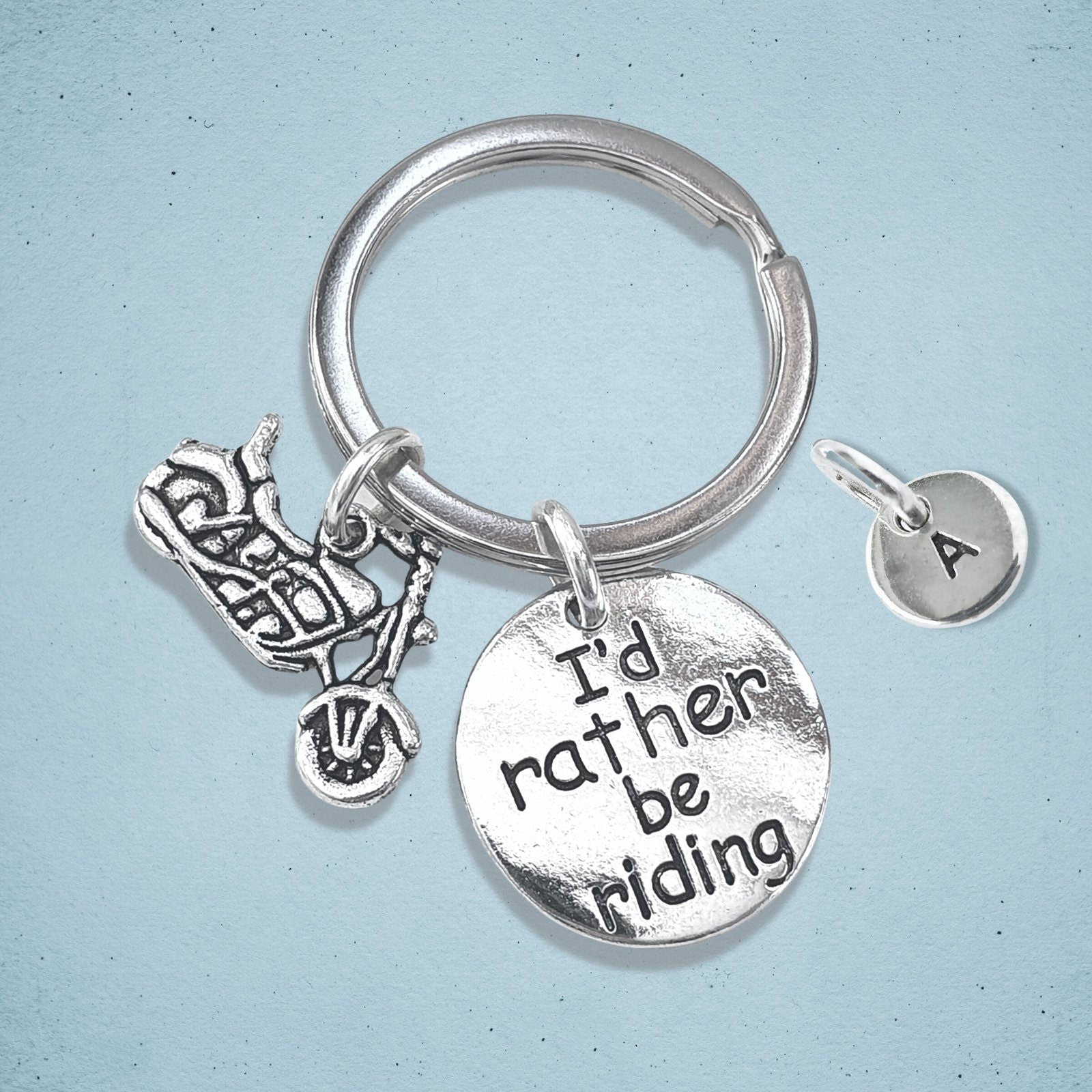 Motorbike Rather Riding Keyring Silver
