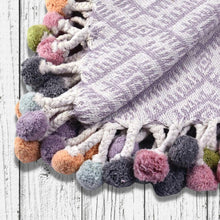 Load image into Gallery viewer, Multi Coloured Pom Cotton Throw Lilac
