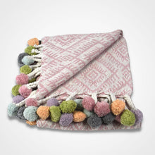 Load image into Gallery viewer, Multi Coloured Pom Cotton Throw Rose
