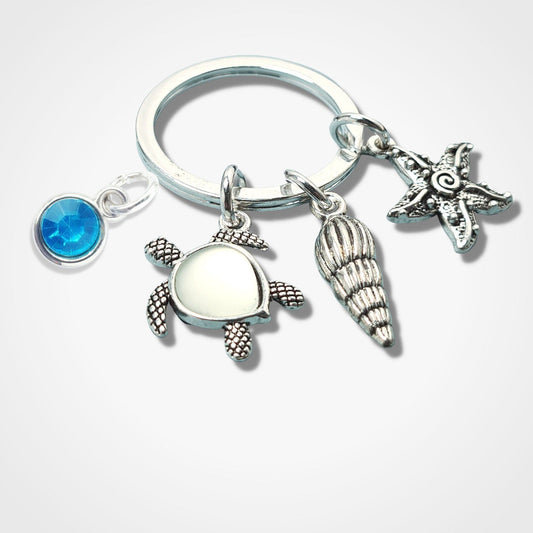 Opal Turtle Starfish Keyring Silver