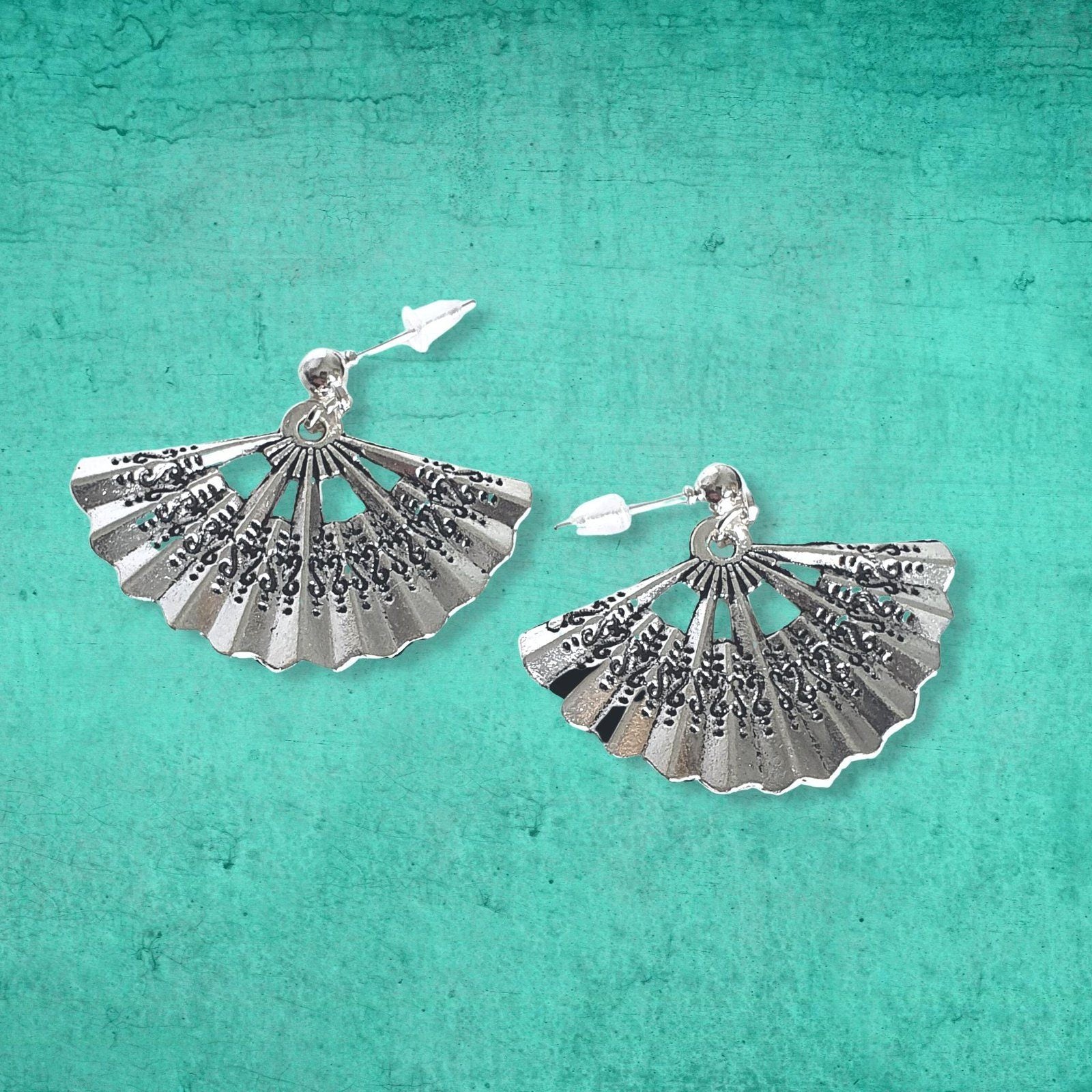 Oriental Fan Earrings Silver