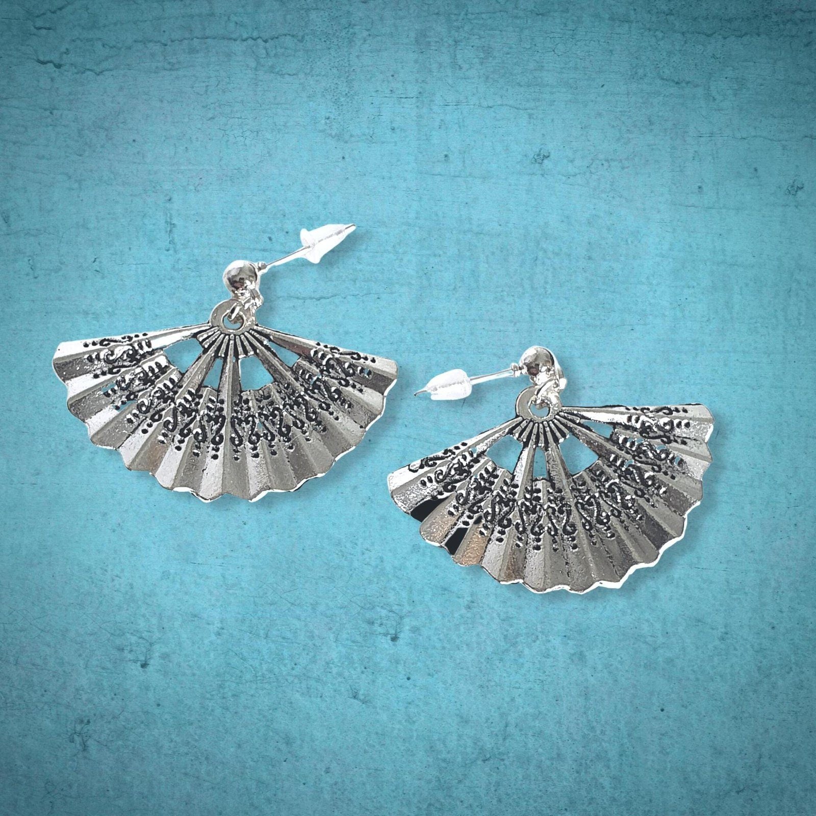 Oriental Fan Earrings Silver