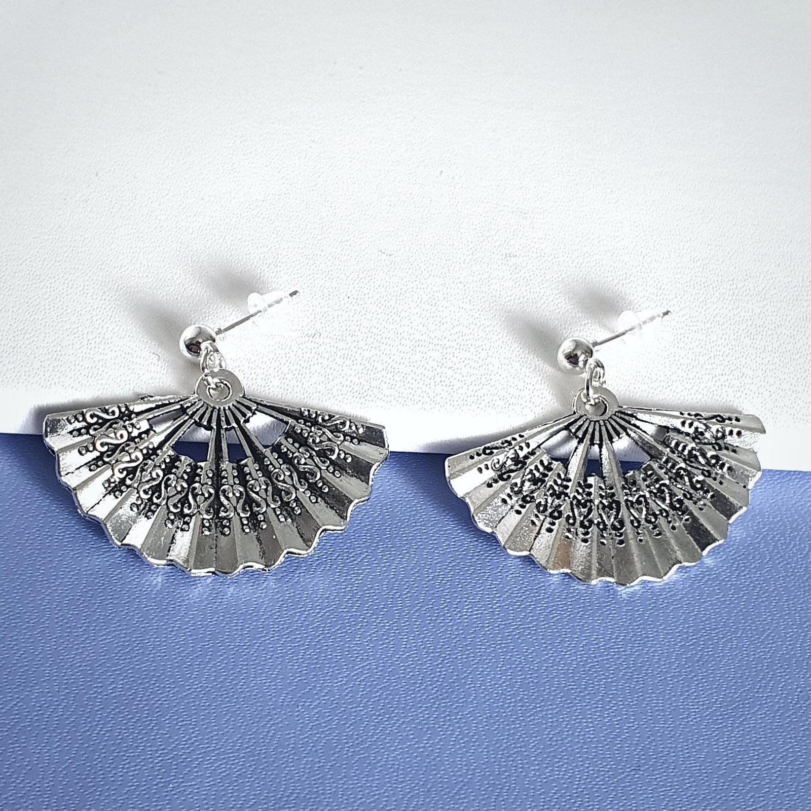 Oriental Fan Earrings Silver
