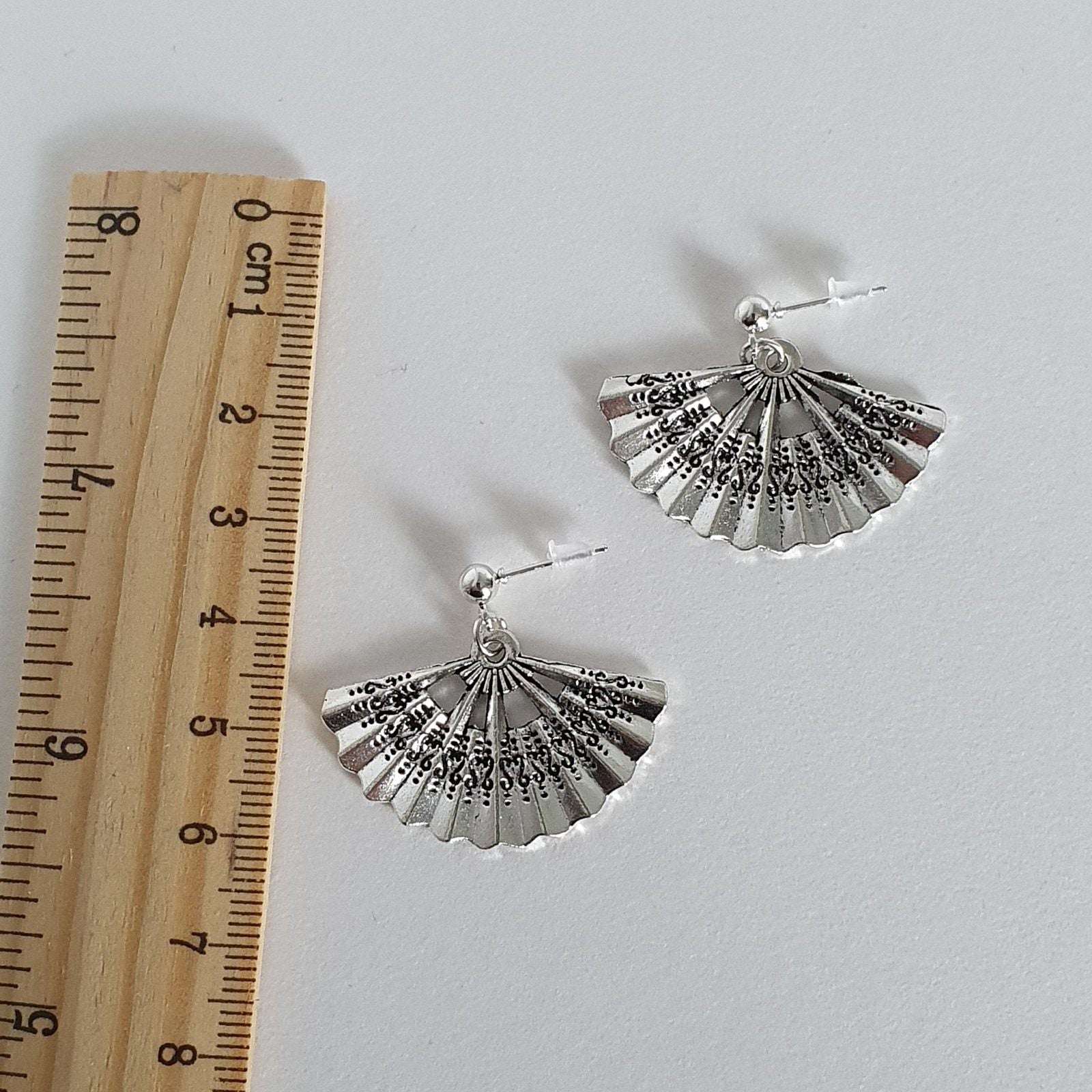 Oriental Fan Earrings Silver