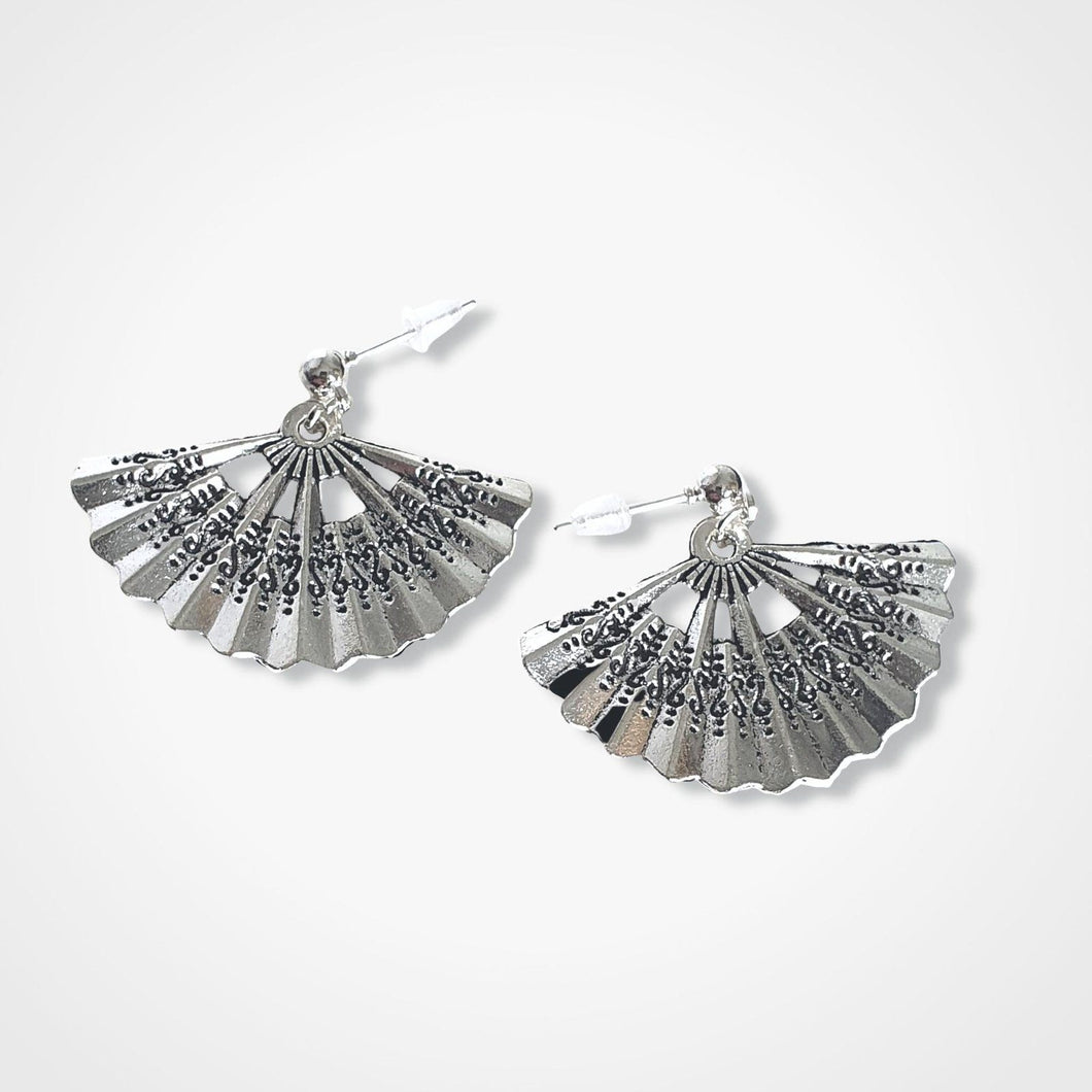 Oriental Fan Earrings Silver