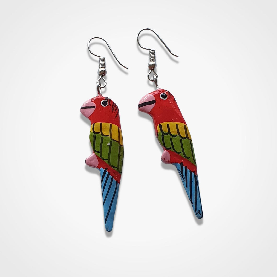 Painted Parrot Novelty Earrings Wooden