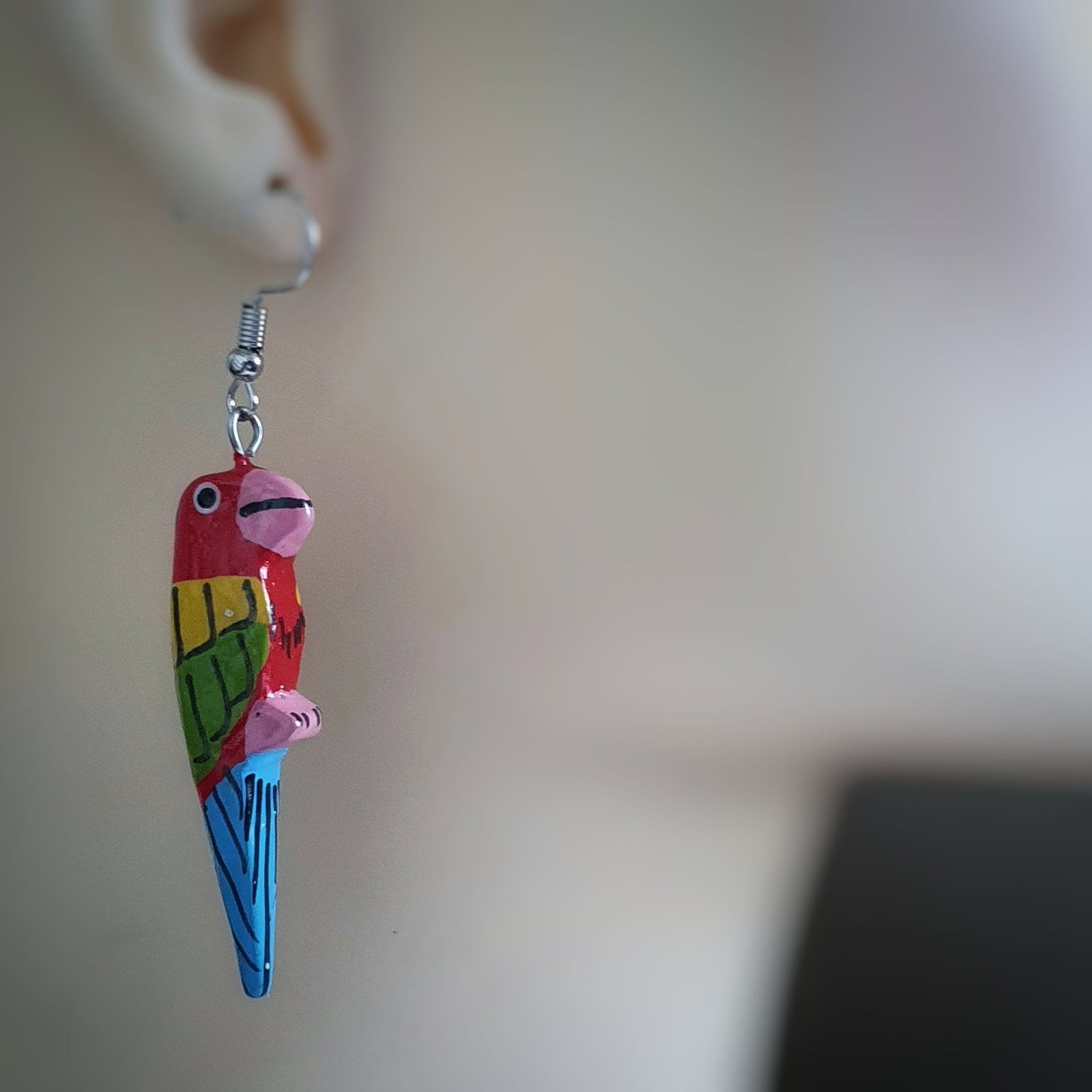 Painted Parrot Novelty Earrings Wooden