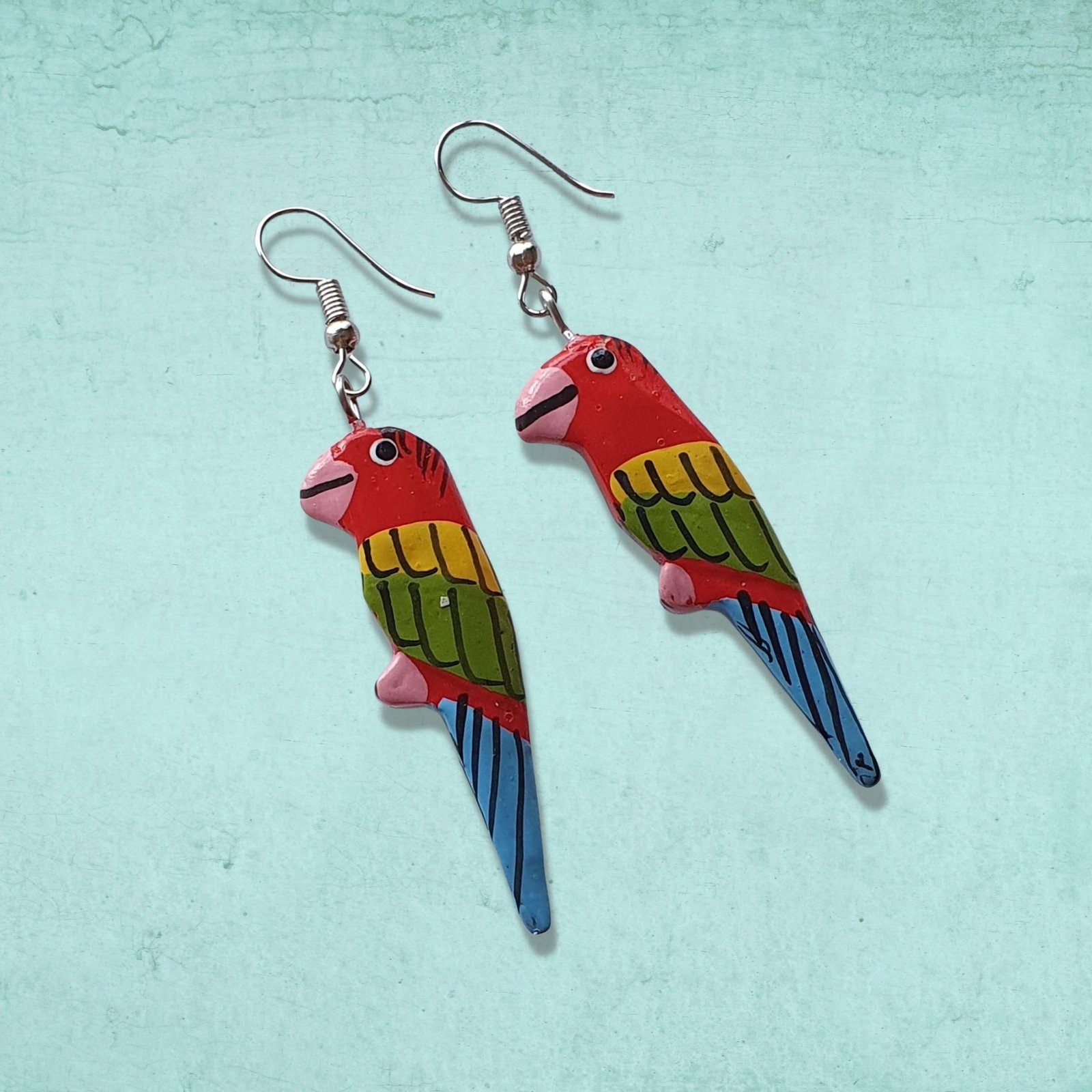 Painted Parrot Novelty Earrings Wooden
