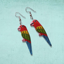 Load image into Gallery viewer, Painted Parrot Novelty Earrings Wooden
