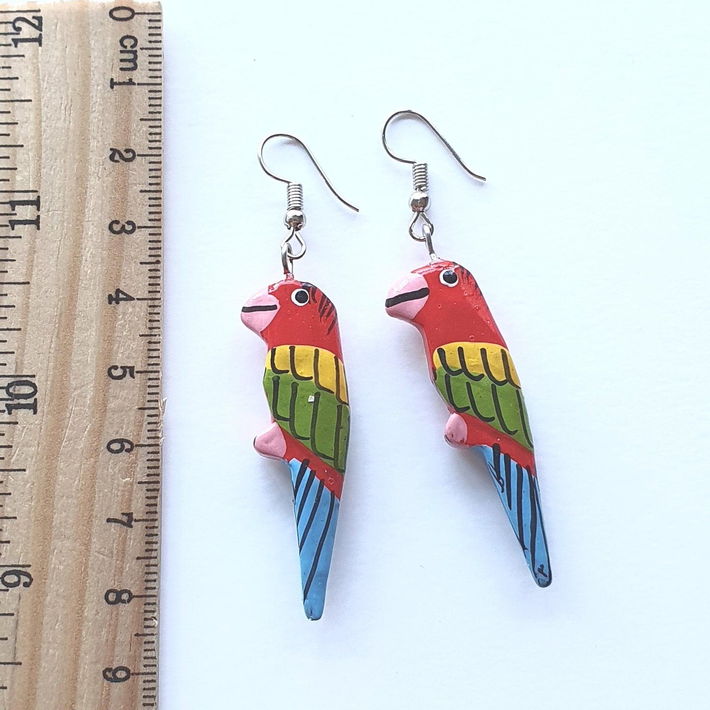 Painted Parrot Novelty Earrings Wooden