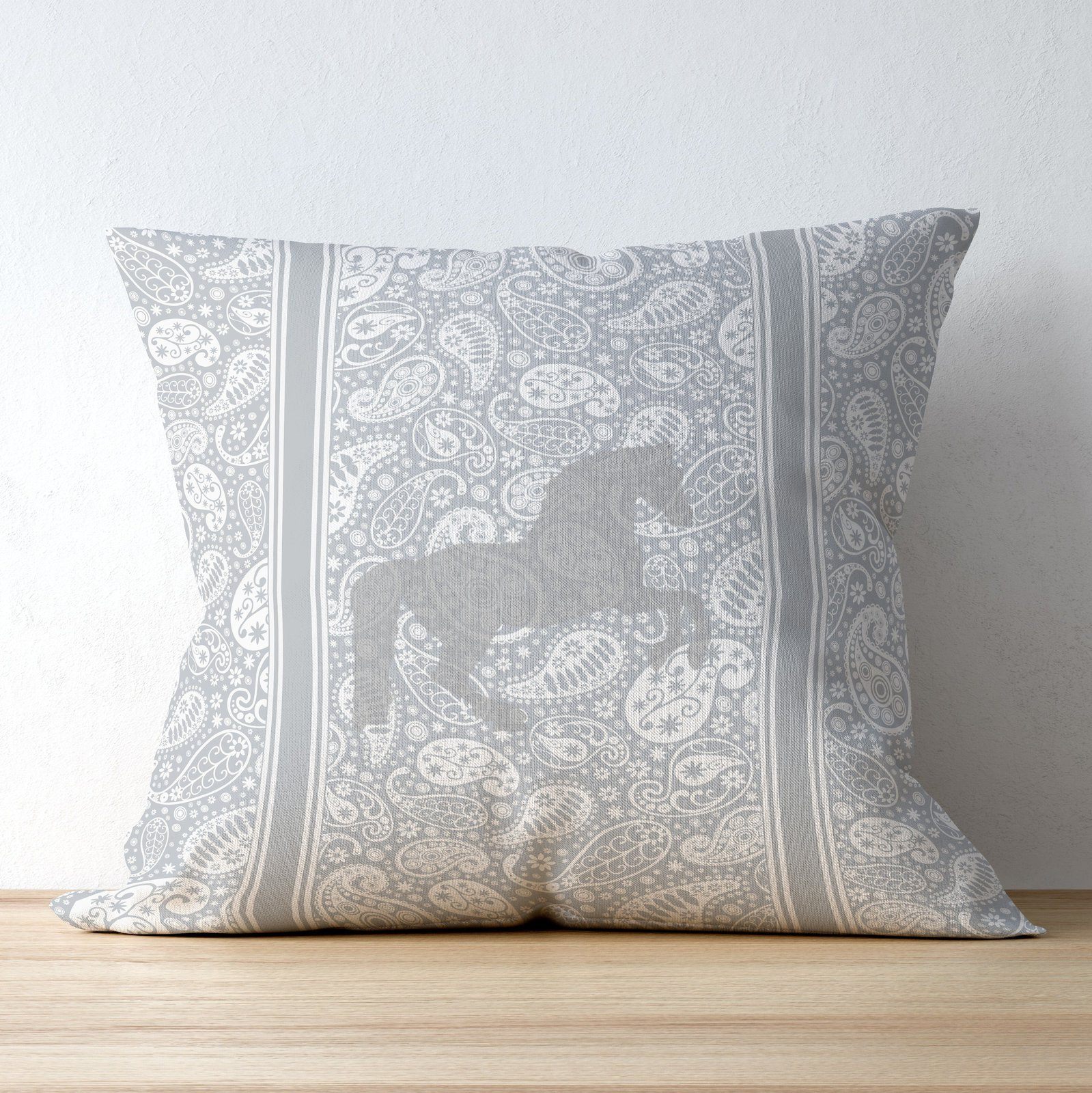 Paisley Horse Cushion Cover Dark Grey
