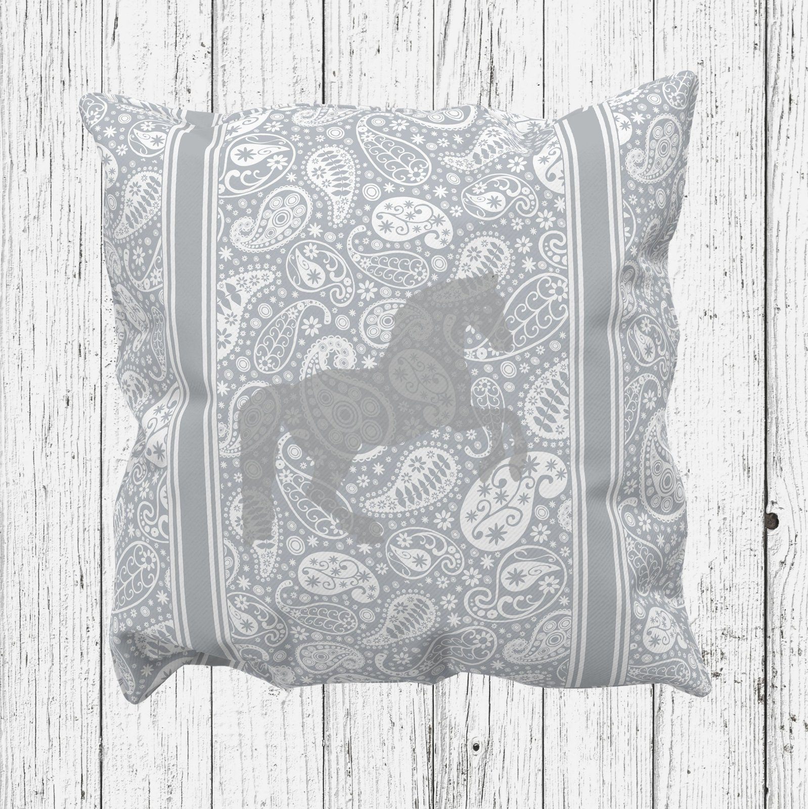 Paisley Horse Cushion Cover Dark Grey