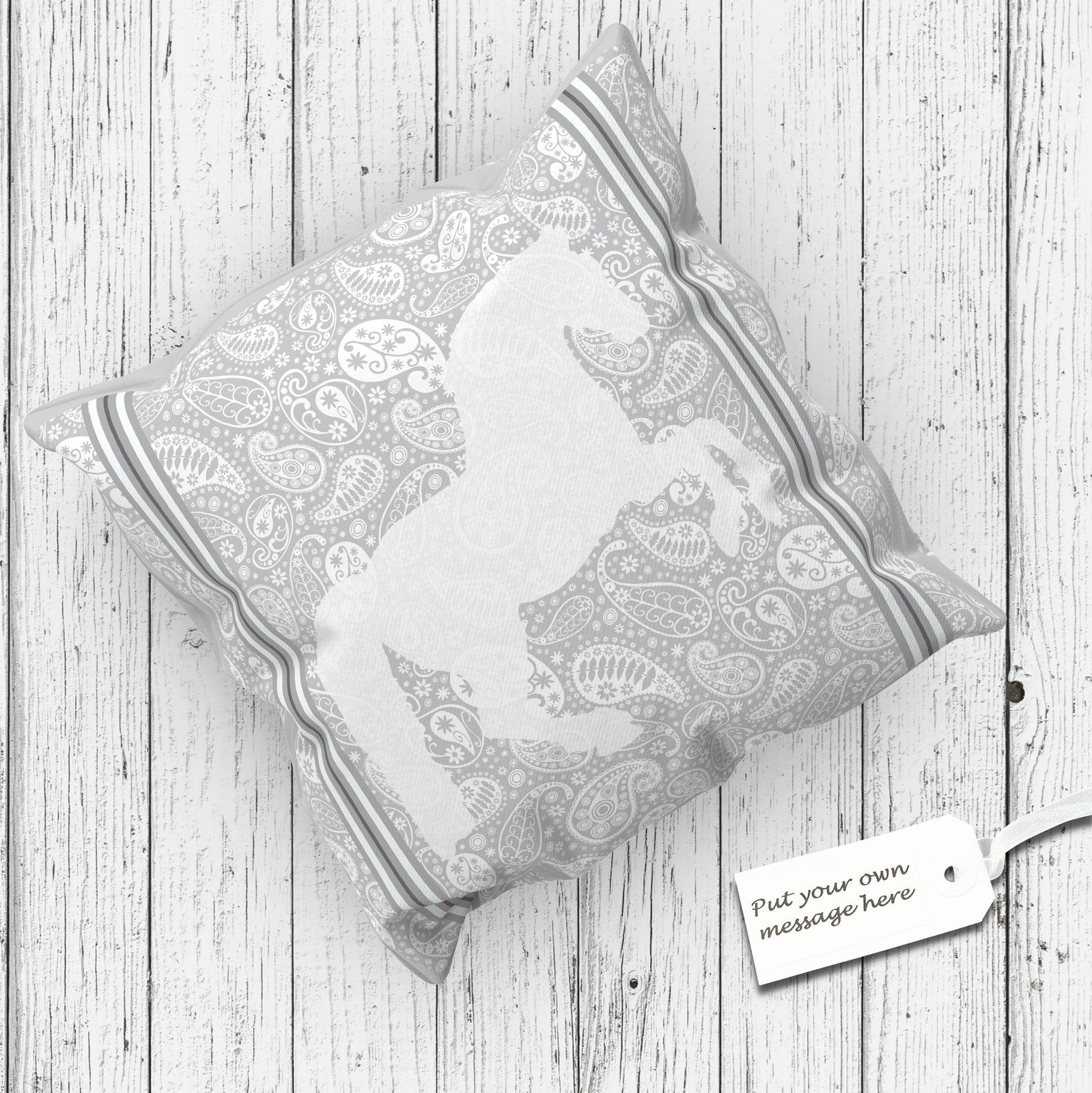 Paisley Horse Cushion Cover Grey