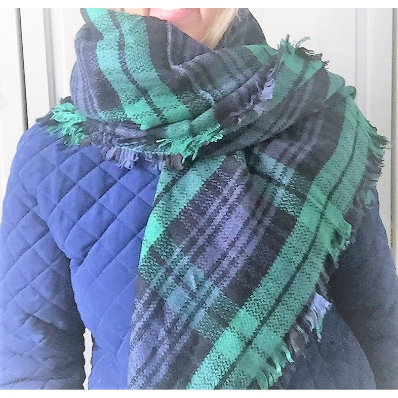 Plaid Blanket Scarf Blue Green