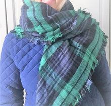 Load image into Gallery viewer, Plaid Blanket Scarf Blue Green
