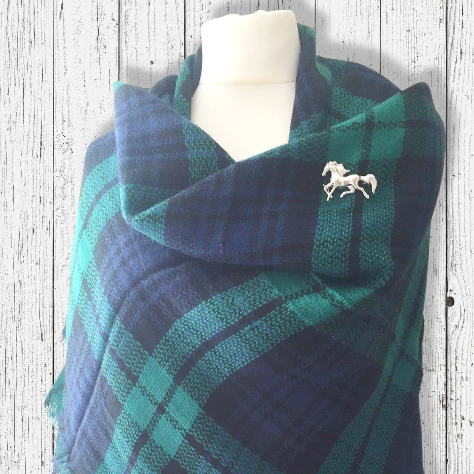 Plaid Blanket Scarf Blue Green