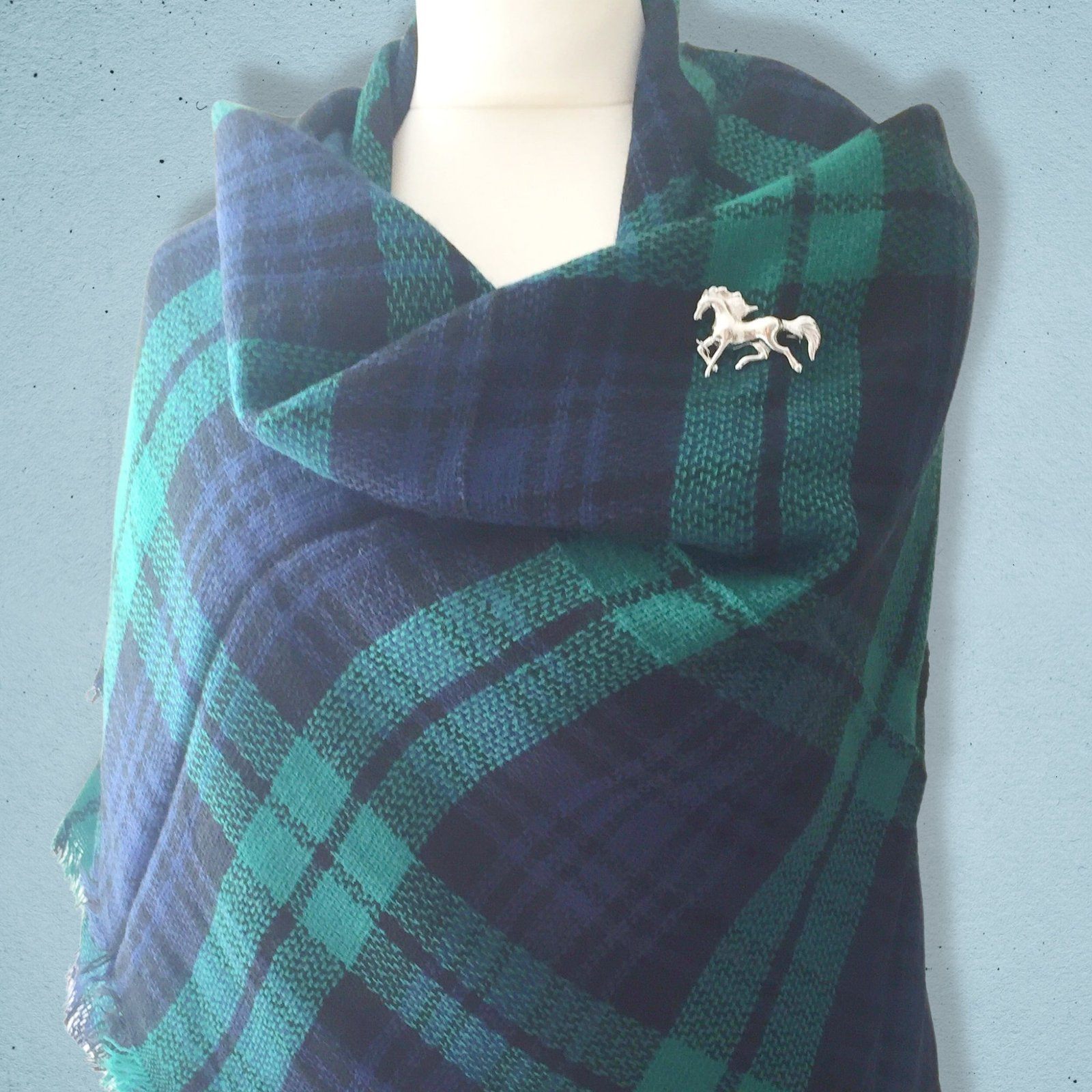 Plaid Blanket Scarf Blue Green