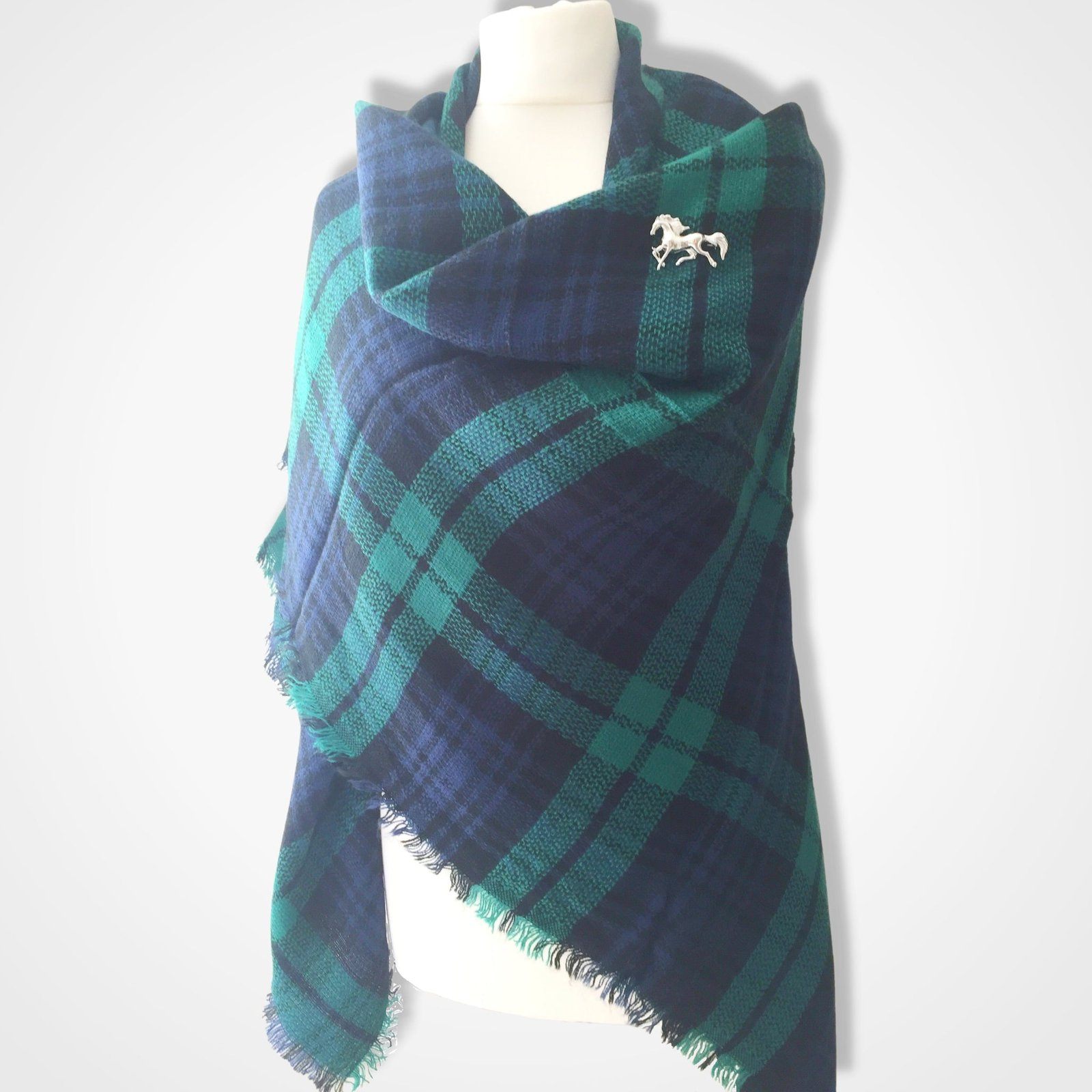 Plaid Blanket Scarf Blue Green