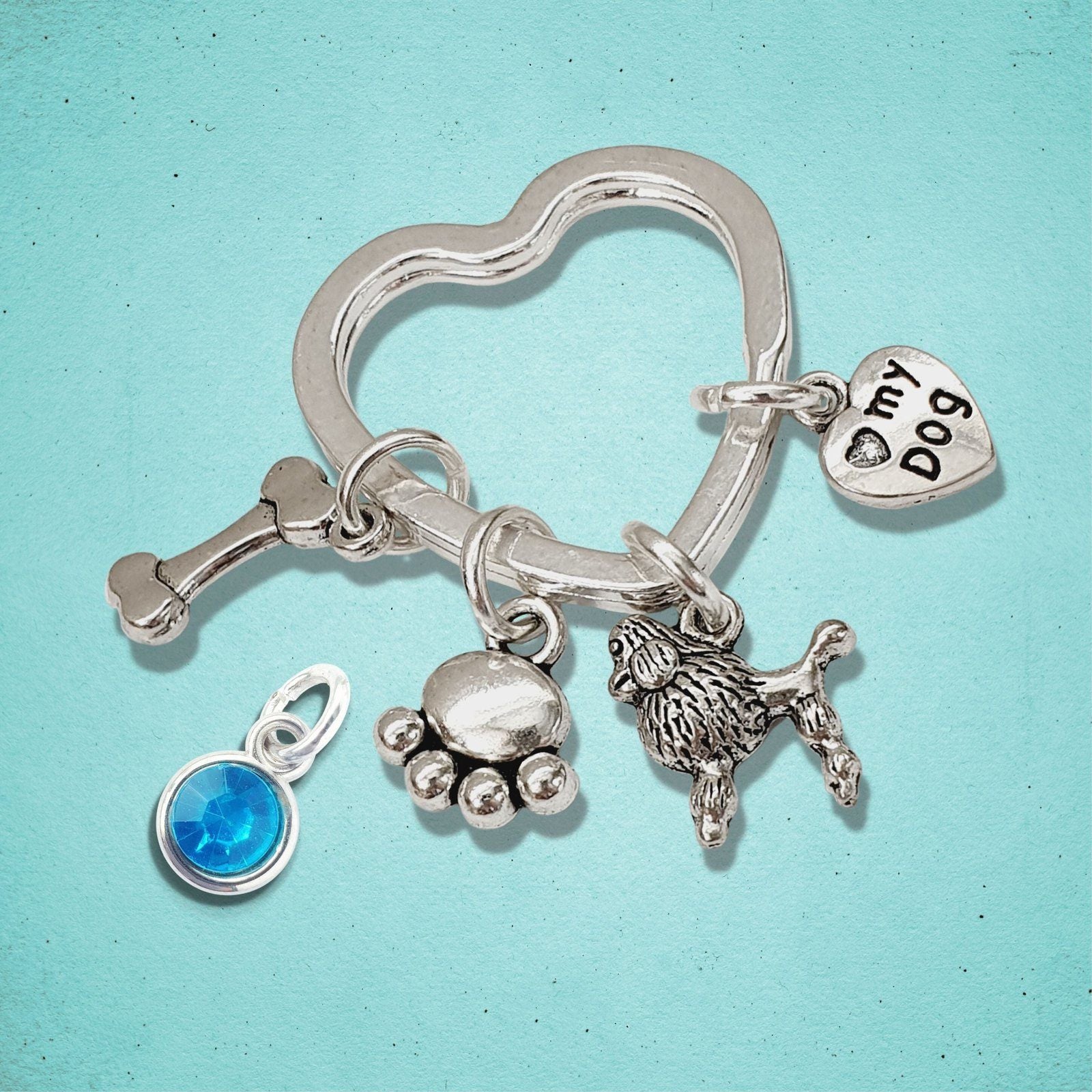 Poodle Charm Keyring Silver