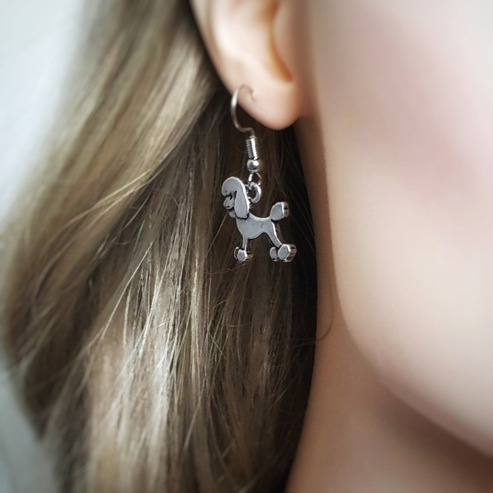 Poodle Novelty Earrings Silver