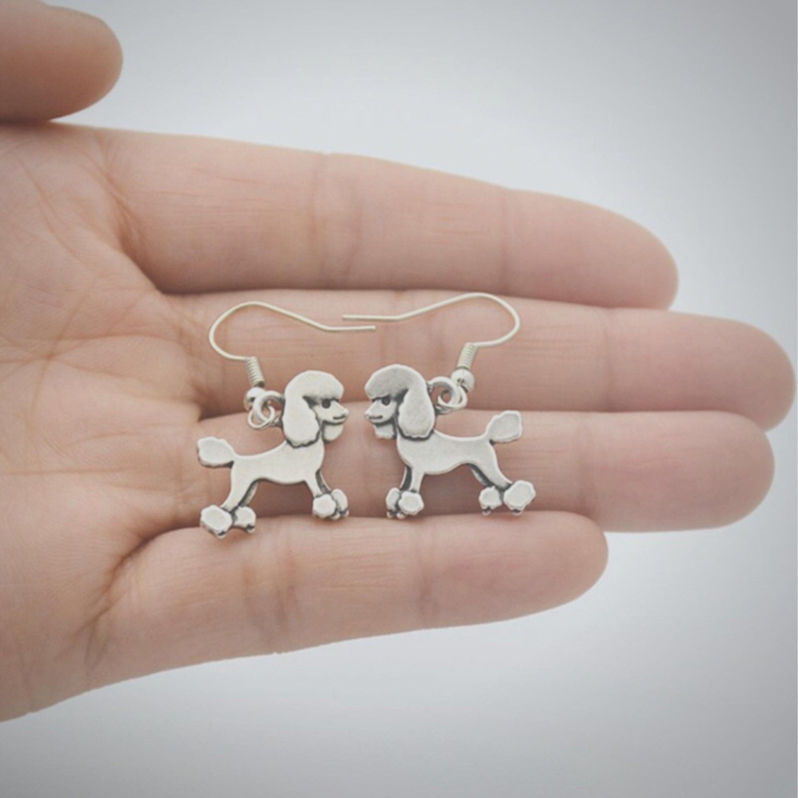 Poodle Novelty Earrings Silver