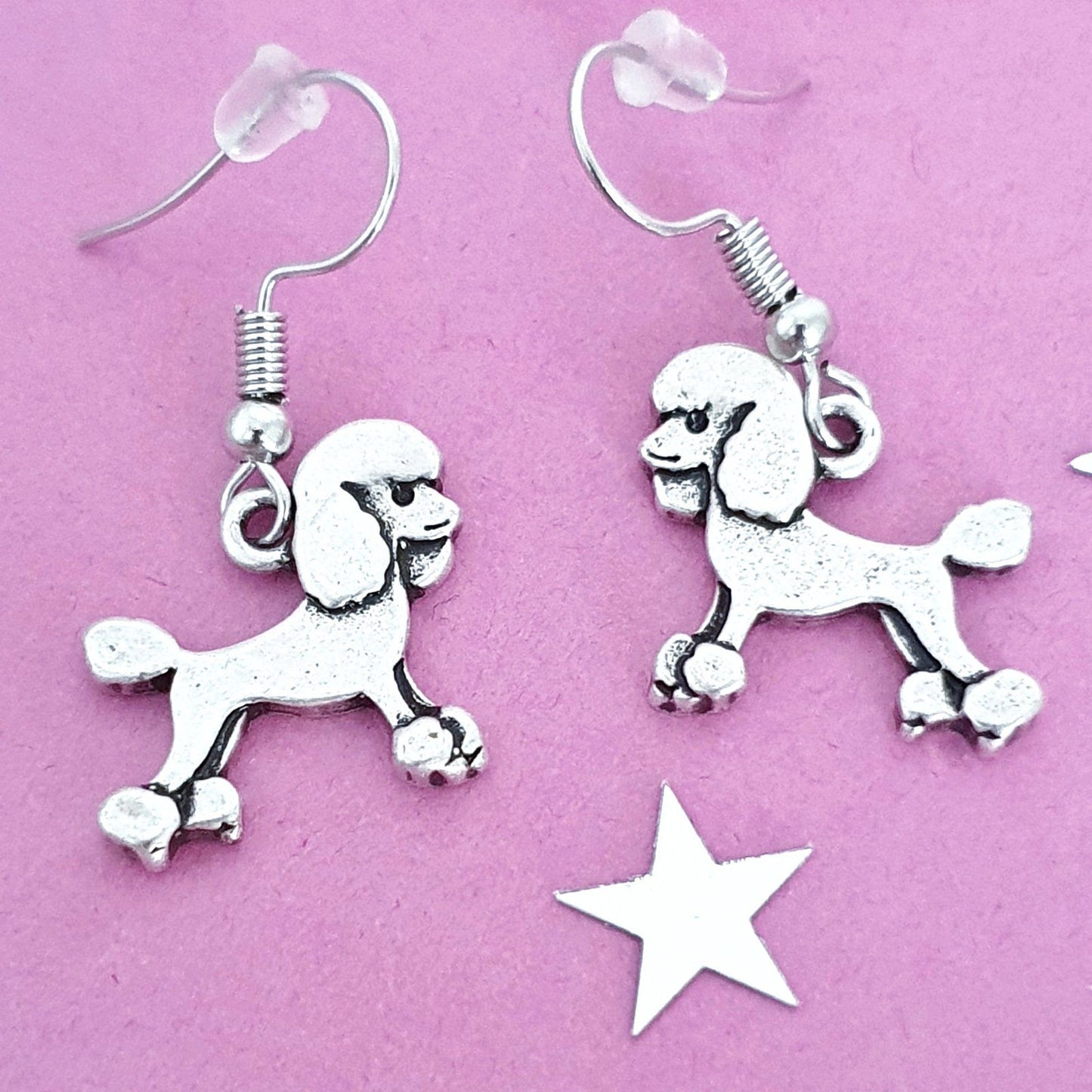 Poodle Novelty Earrings Silver