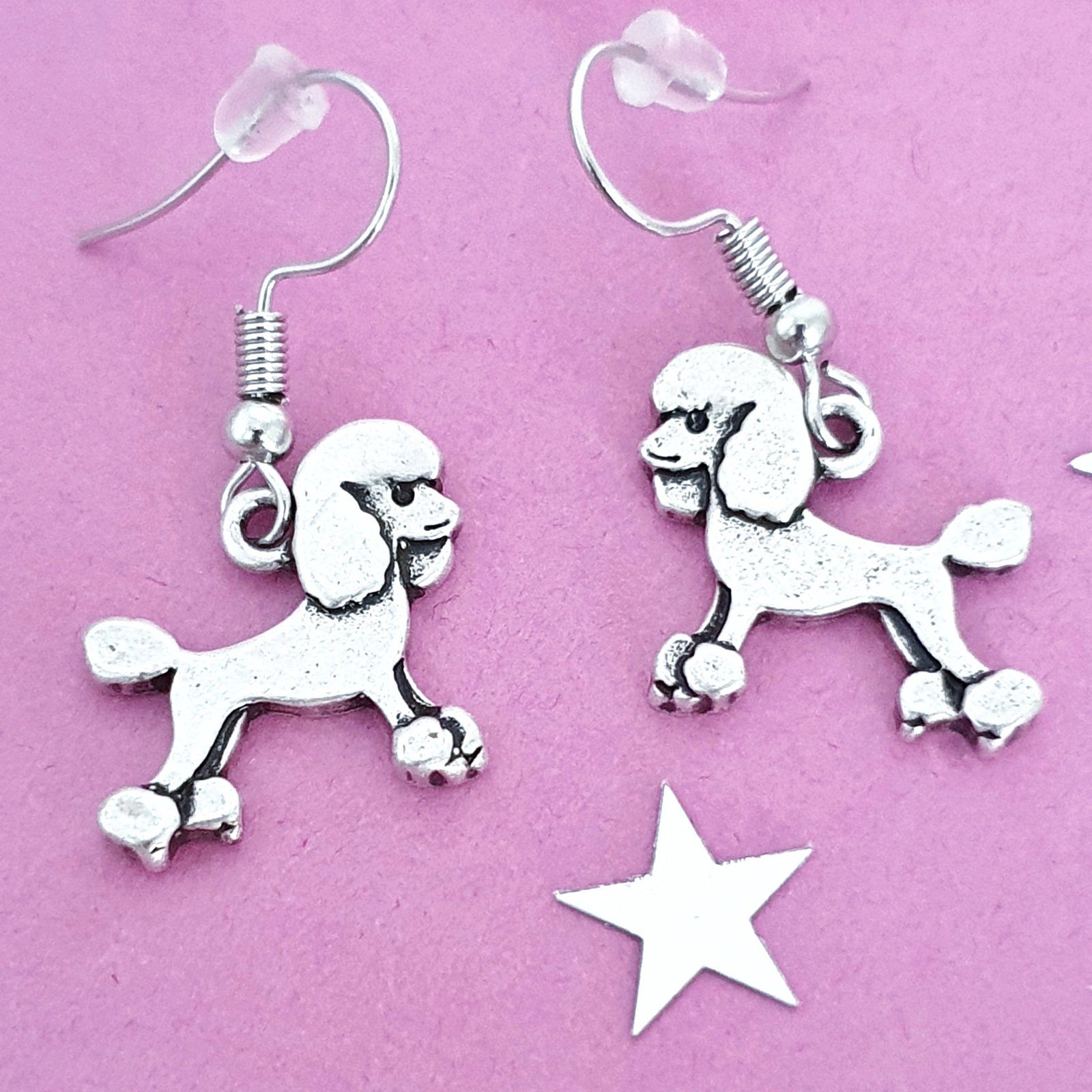 Poodle Novelty Earrings Silver