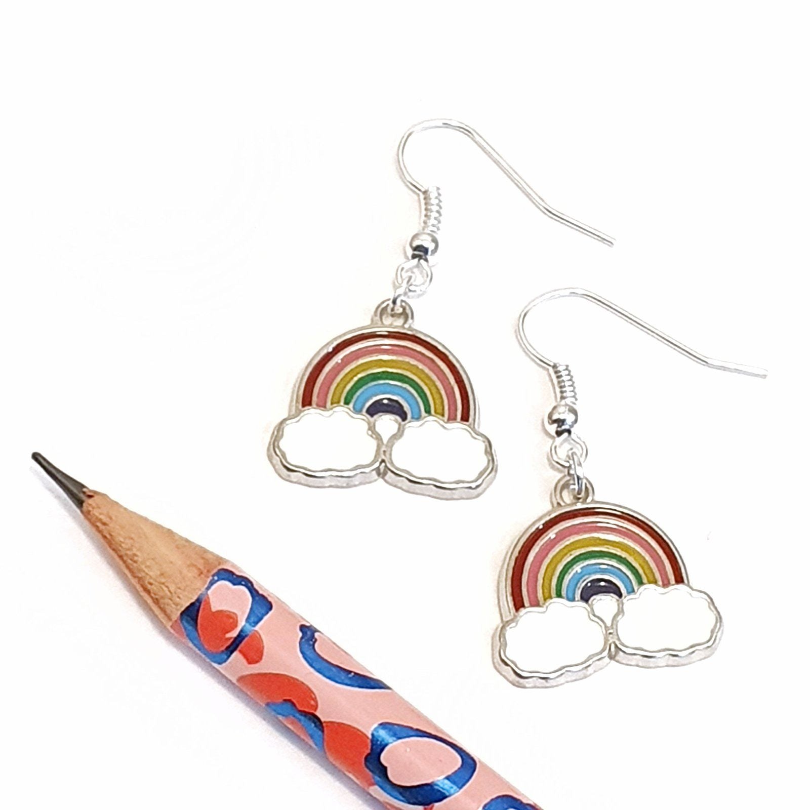 Rainbow Earrings Silver Enamel